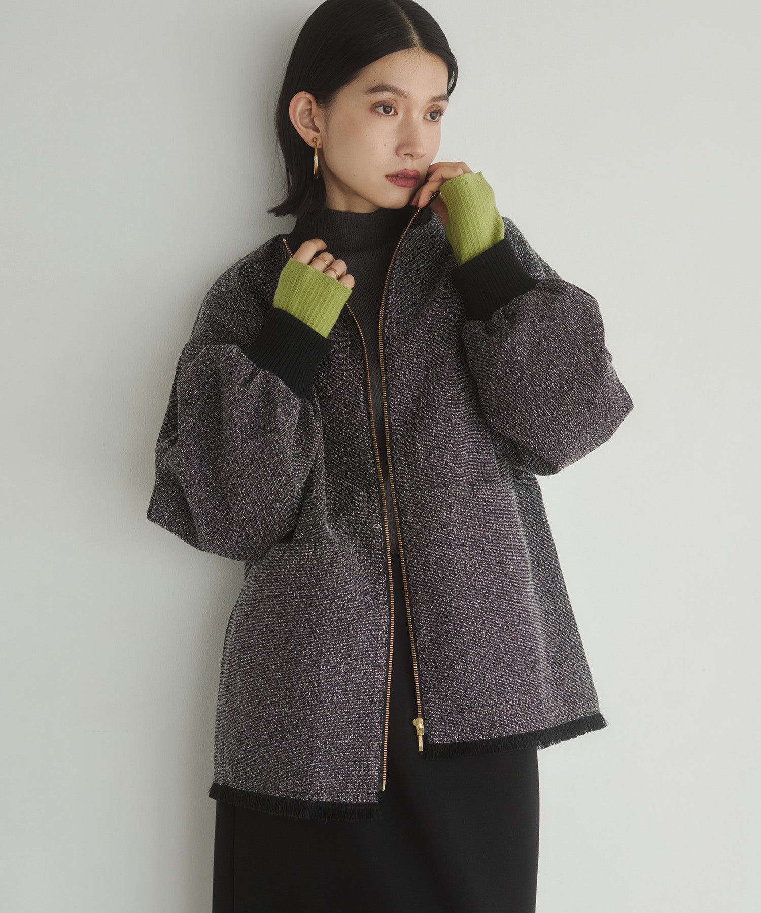 STAND COLLAR TWEED BLOUSON