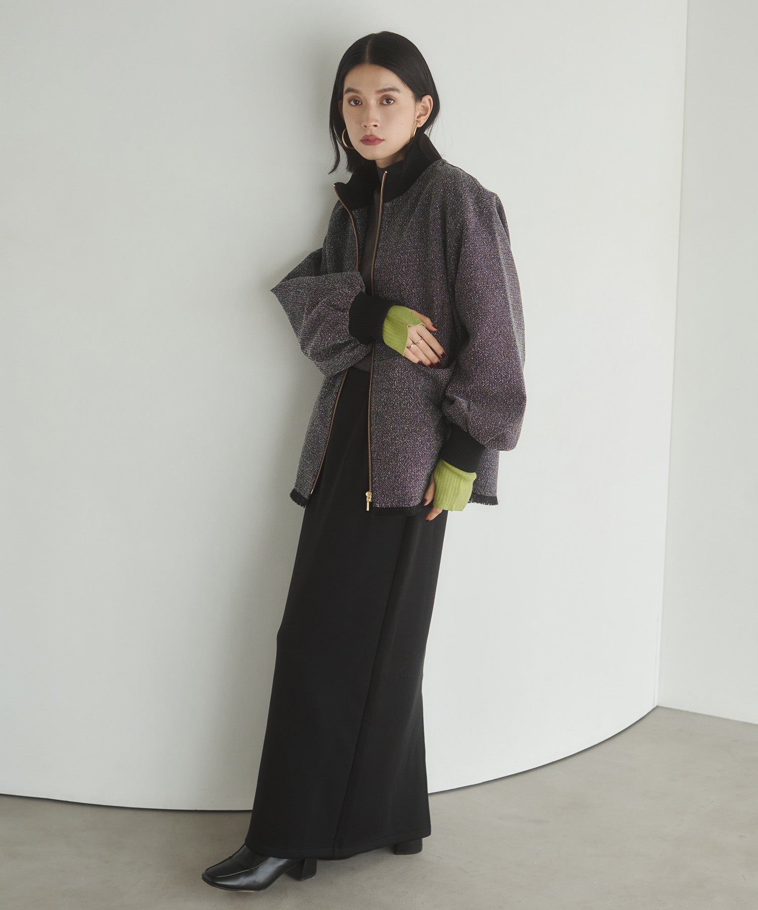 STAND COLLAR TWEED BLOUSON