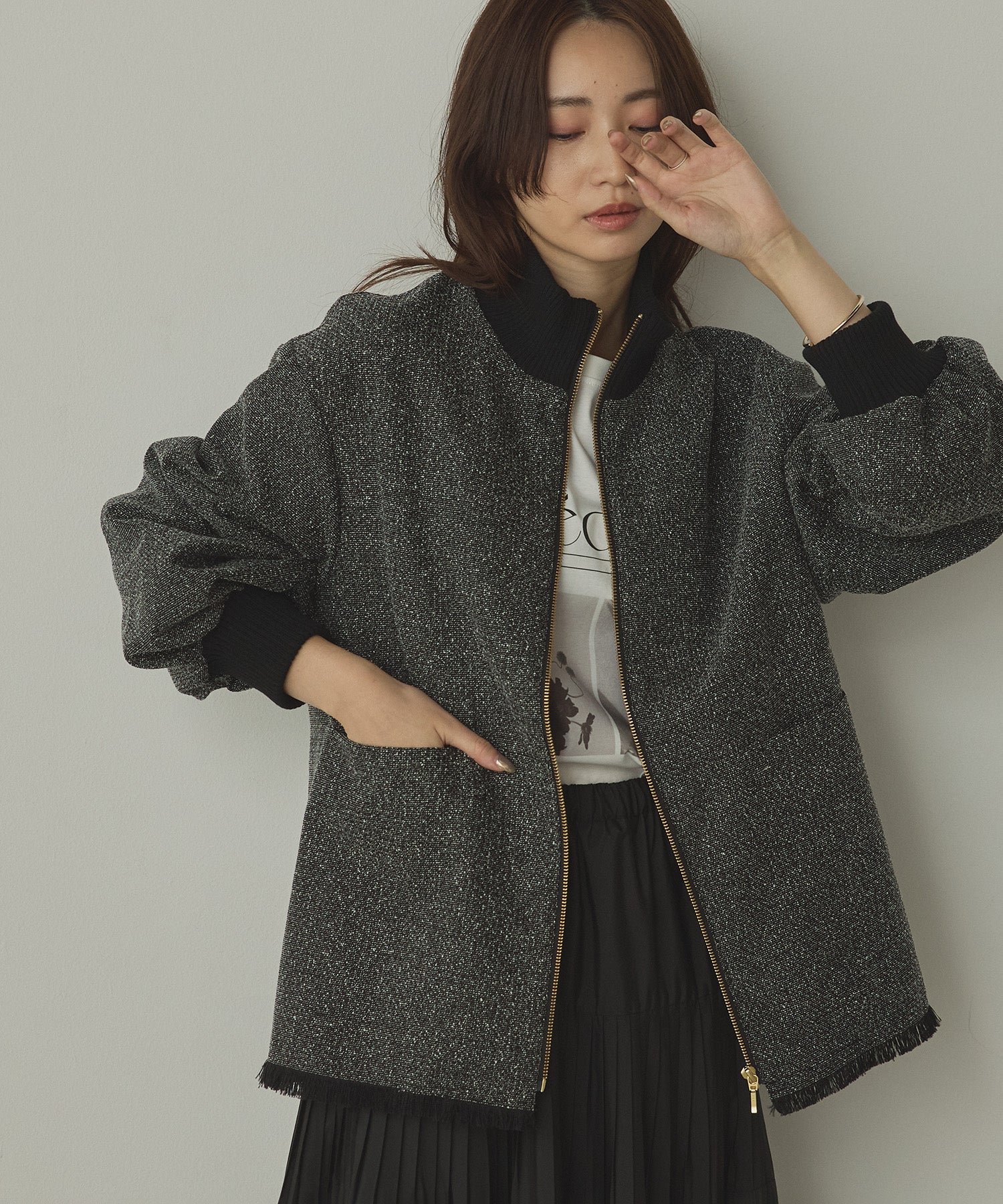 STAND COLLAR TWEED BLOUSON
