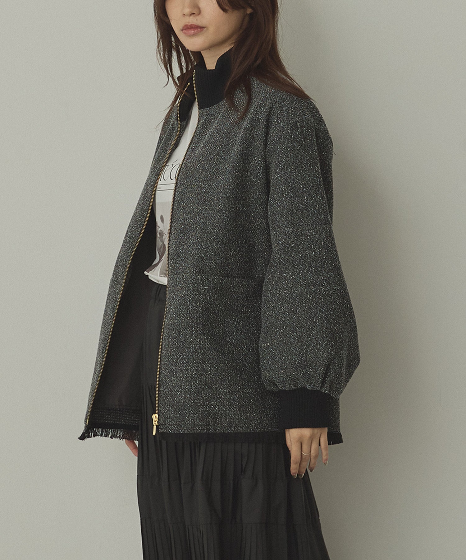 STAND COLLAR TWEED BLOUSON