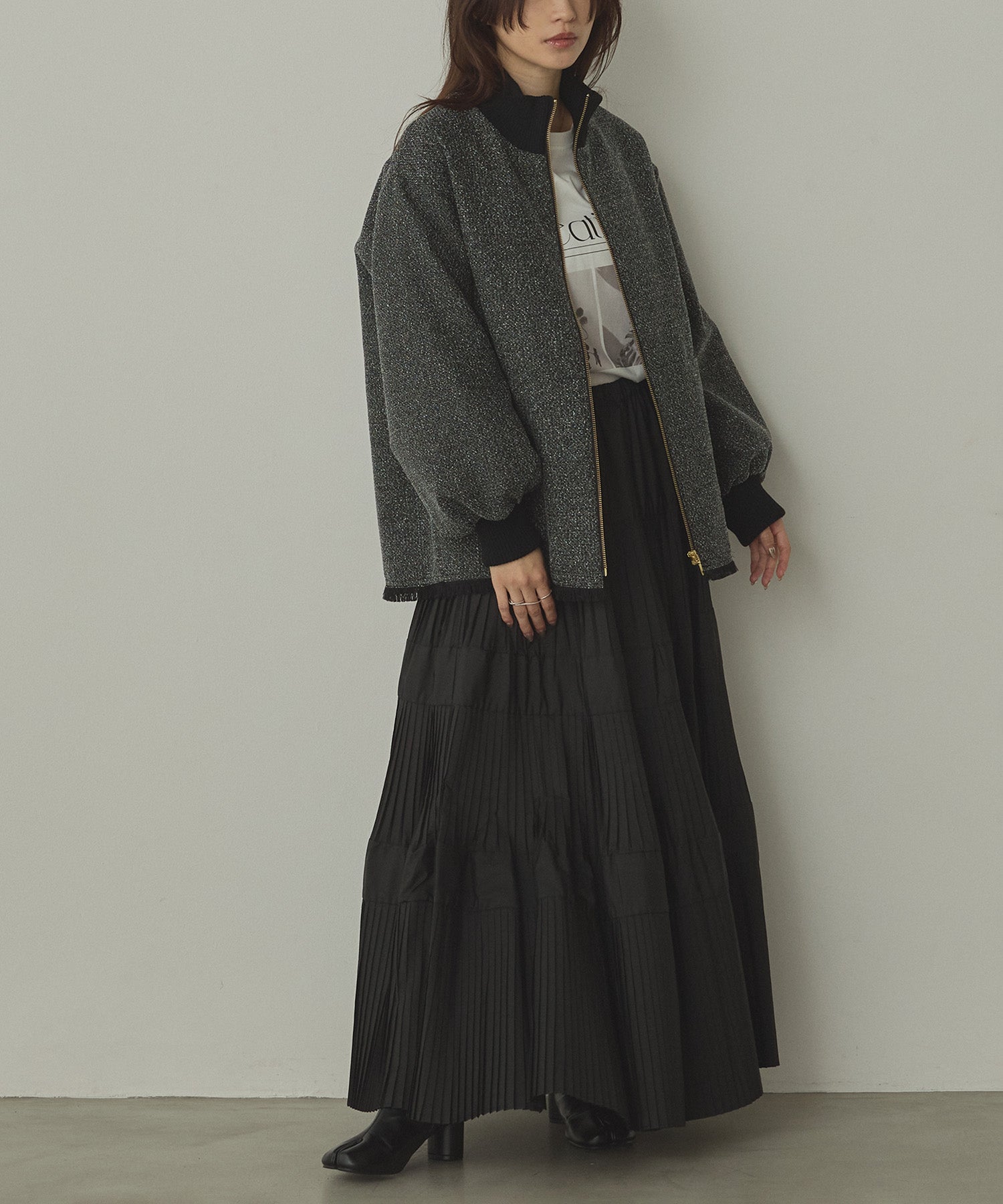 STAND COLLAR TWEED BLOUSON