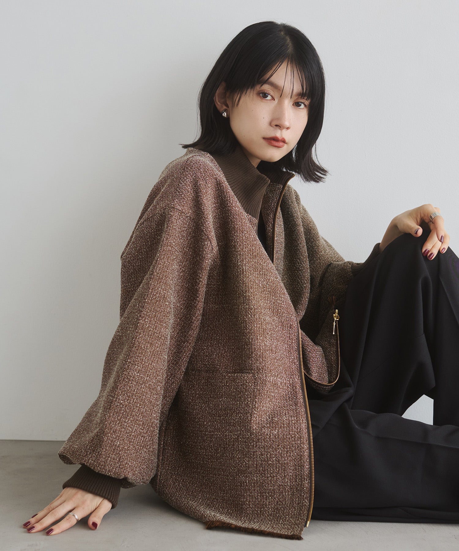 STAND COLLAR TWEED BLOUSON