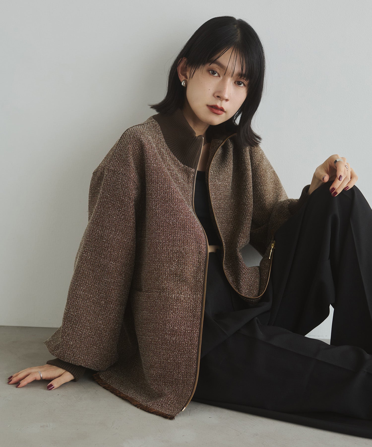 STAND COLLAR TWEED BLOUSON