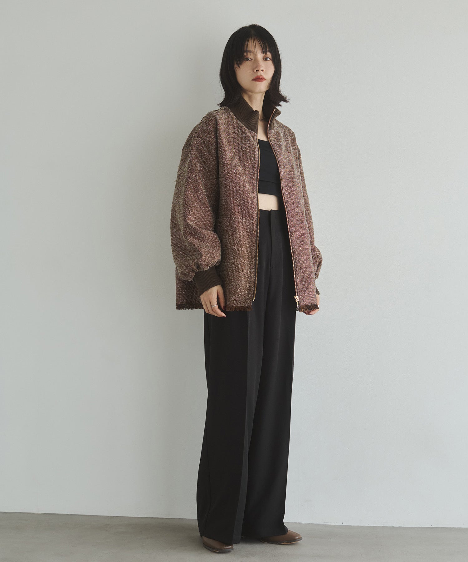 STAND COLLAR TWEED BLOUSON