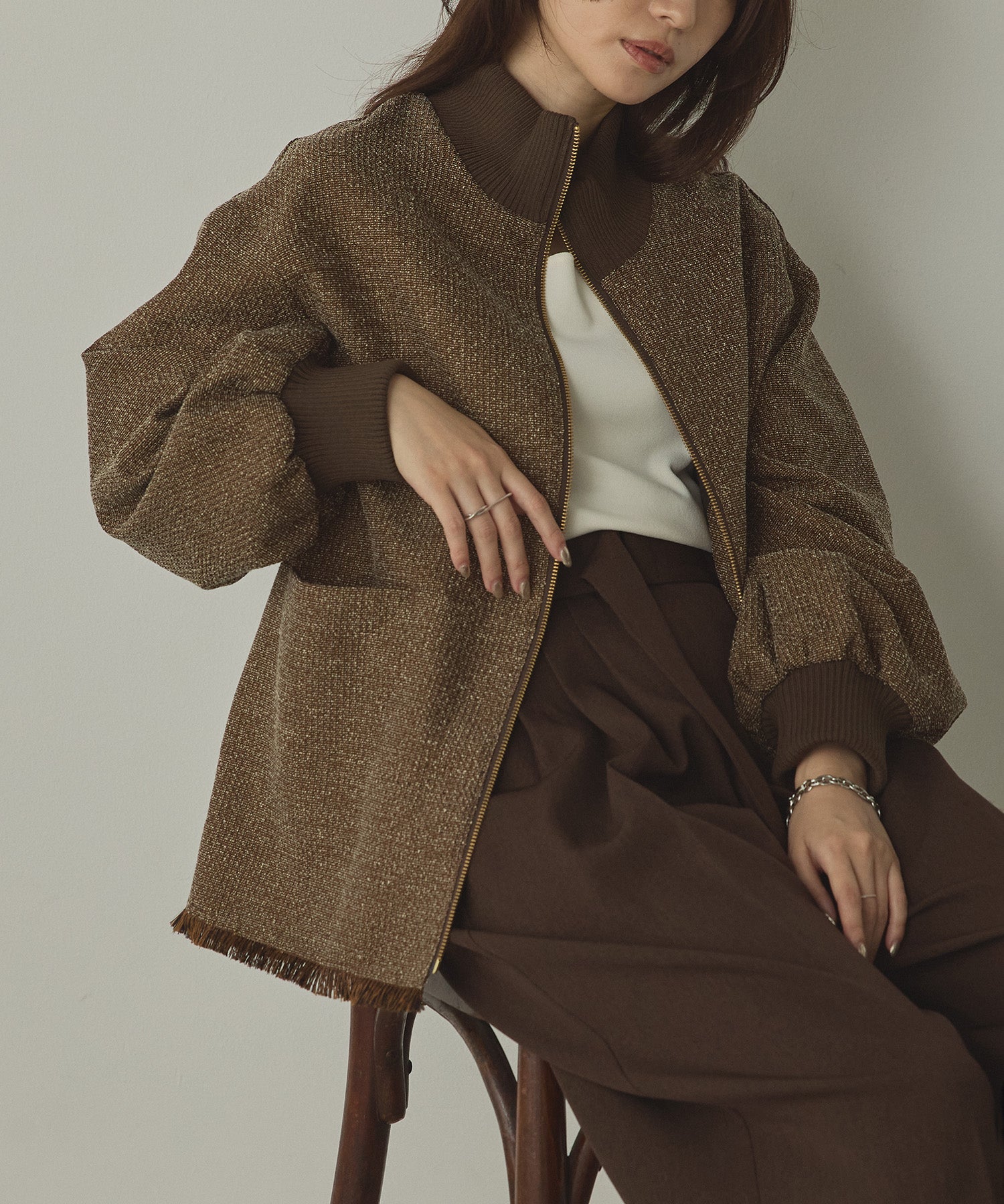 STAND COLLAR TWEED BLOUSON