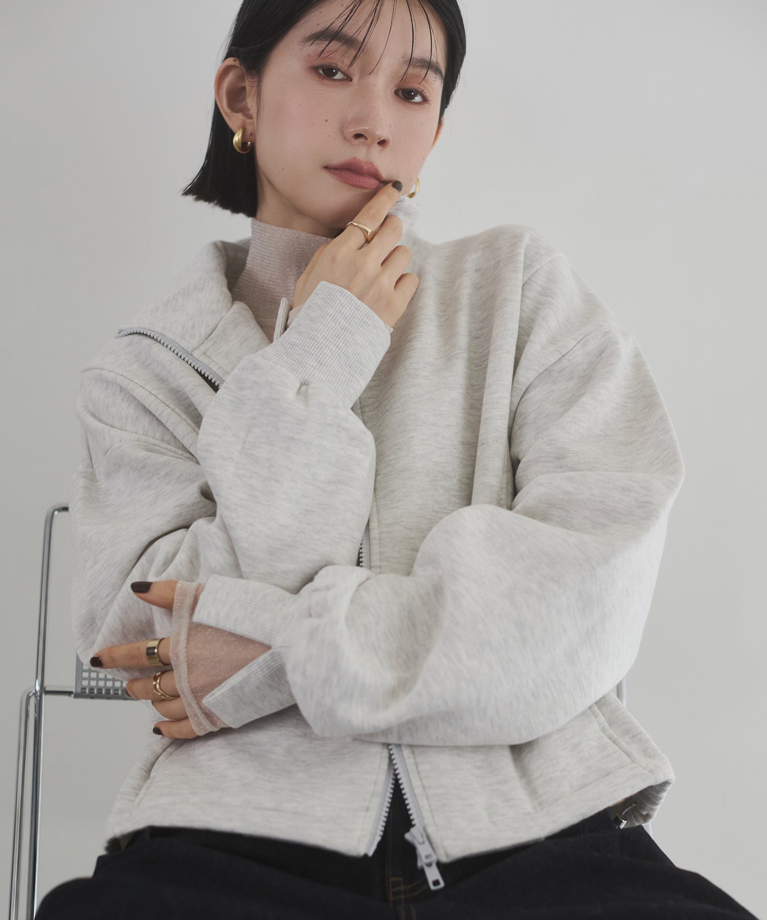 裏起毛ダブルジップ ハイネックブルゾン