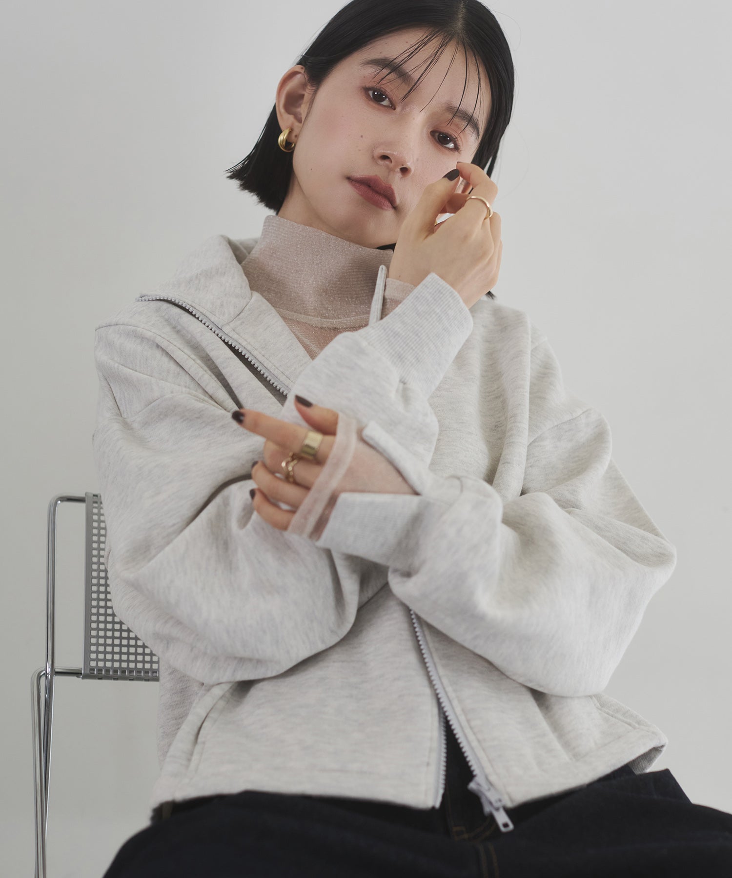 裏起毛ダブルジップ ハイネックブルゾン