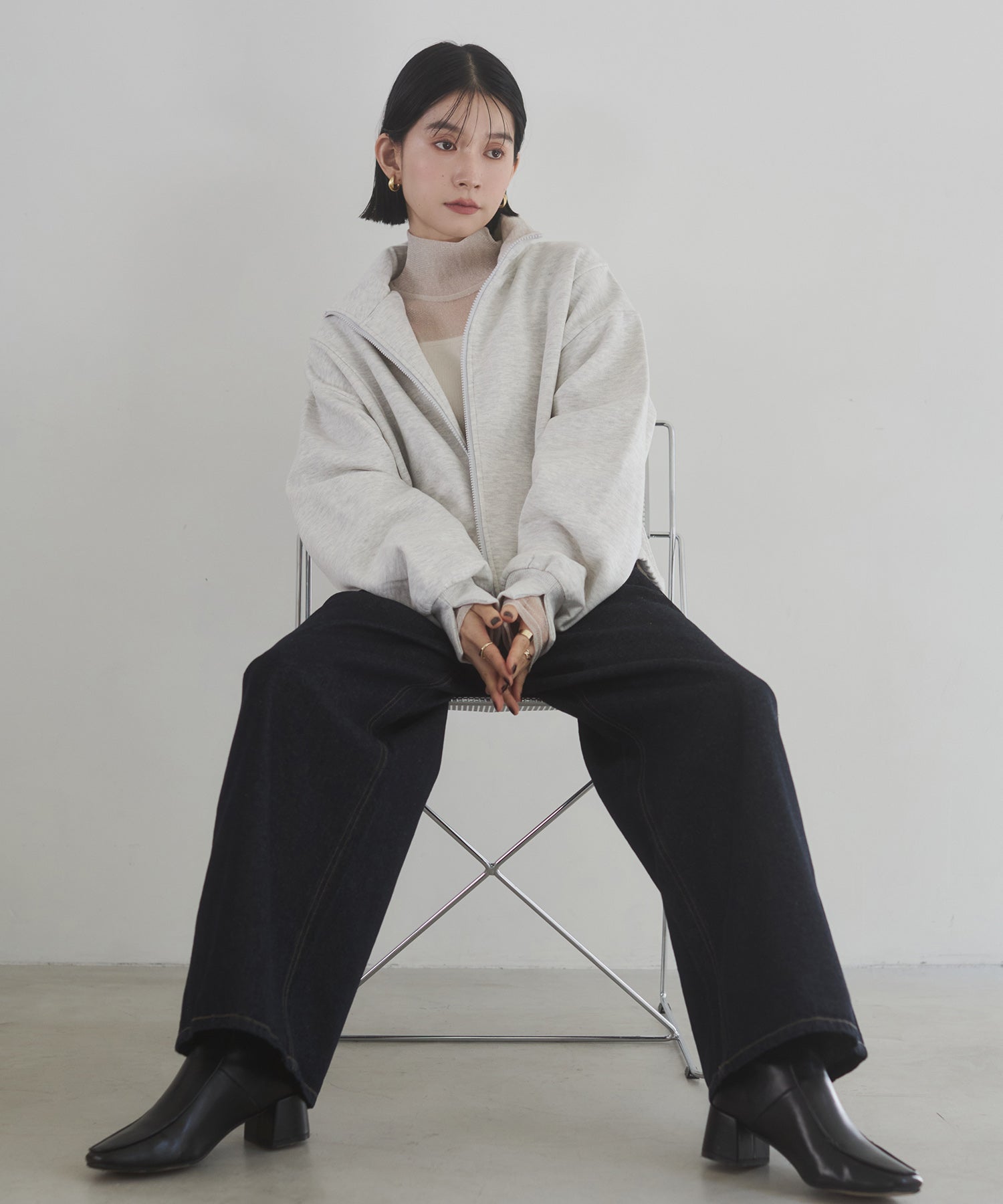 裏起毛ダブルジップ ハイネックブルゾン