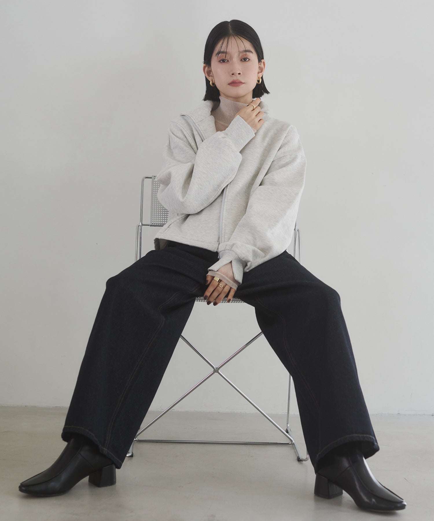 裏起毛ダブルジップ ハイネックブルゾン