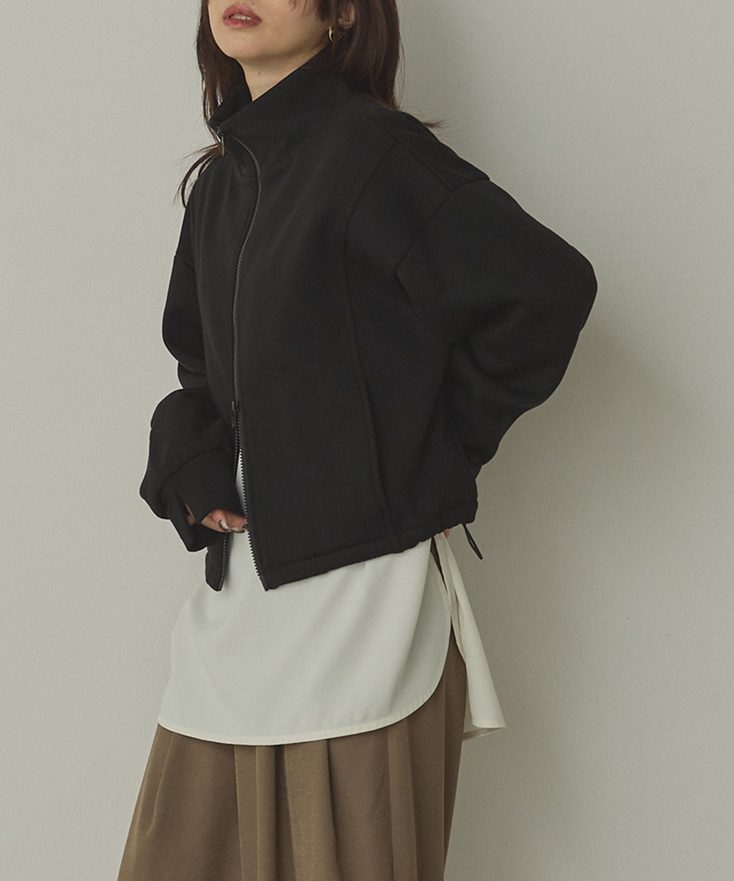 裏起毛ダブルジップ ハイネックブルゾン