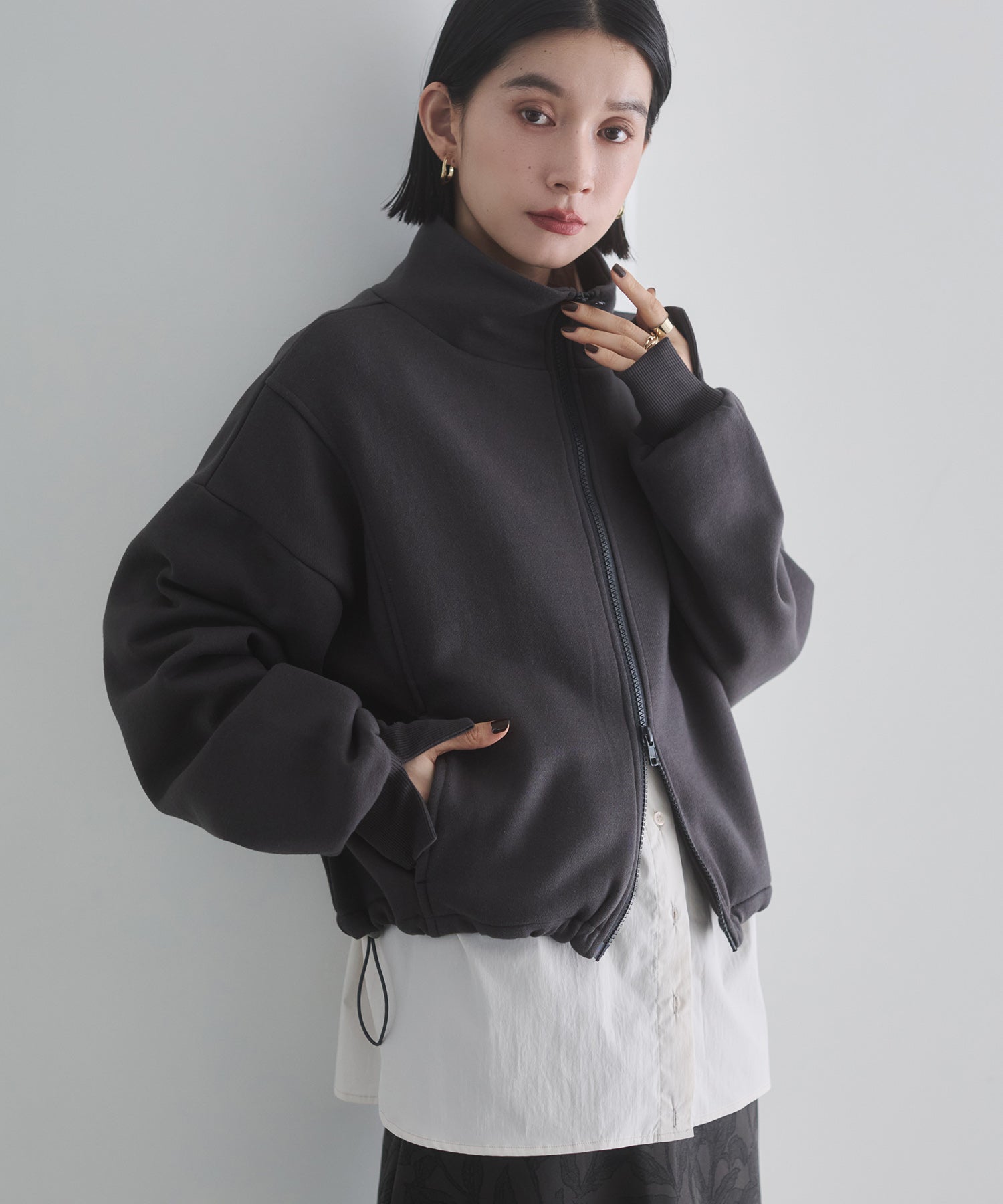 裏起毛ダブルジップ ハイネックブルゾン