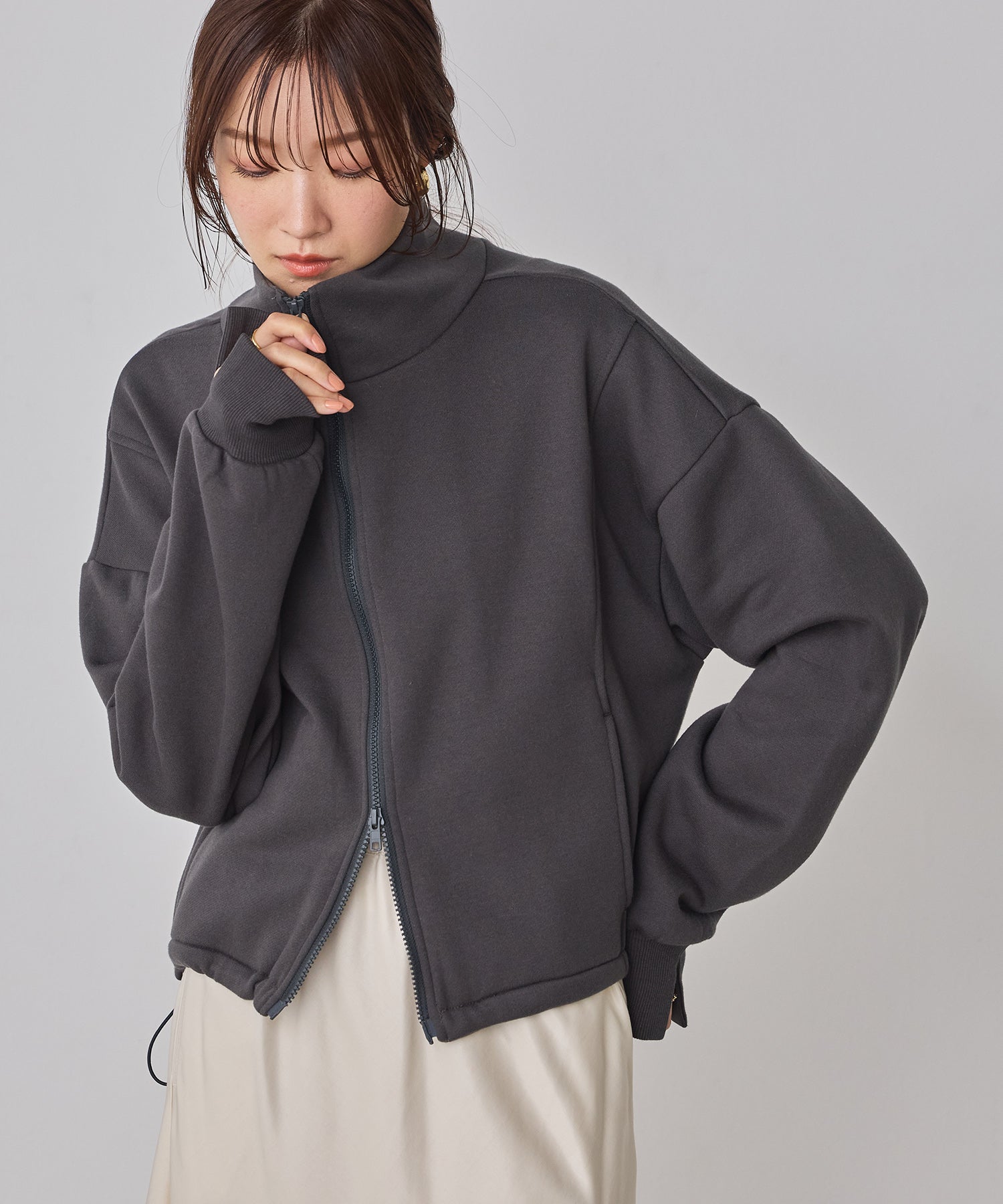 裏起毛ダブルジップ ハイネックブルゾン