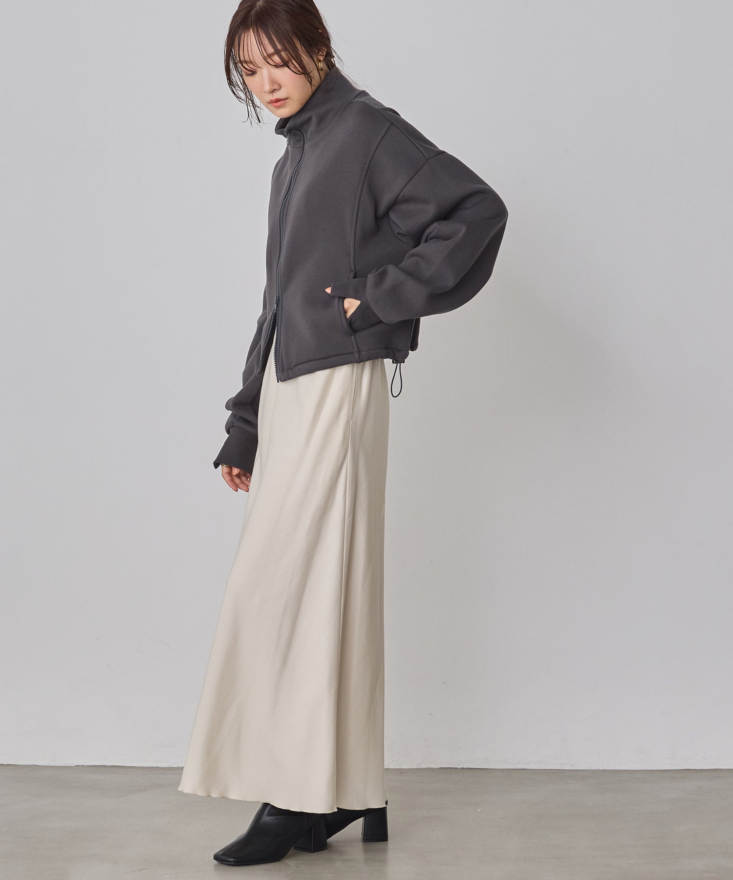 裏起毛ダブルジップ ハイネックブルゾン