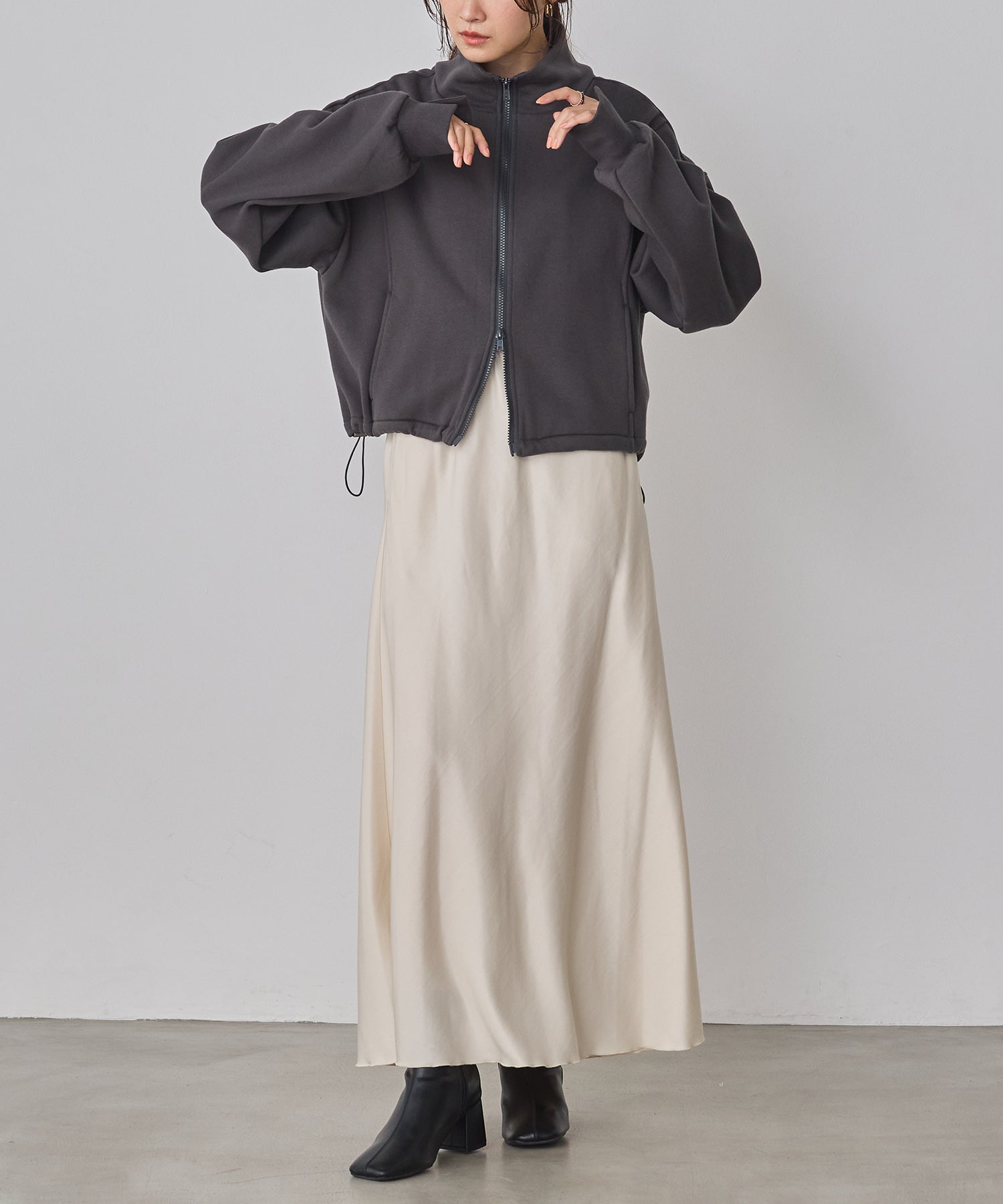 裏起毛ダブルジップ ハイネックブルゾン