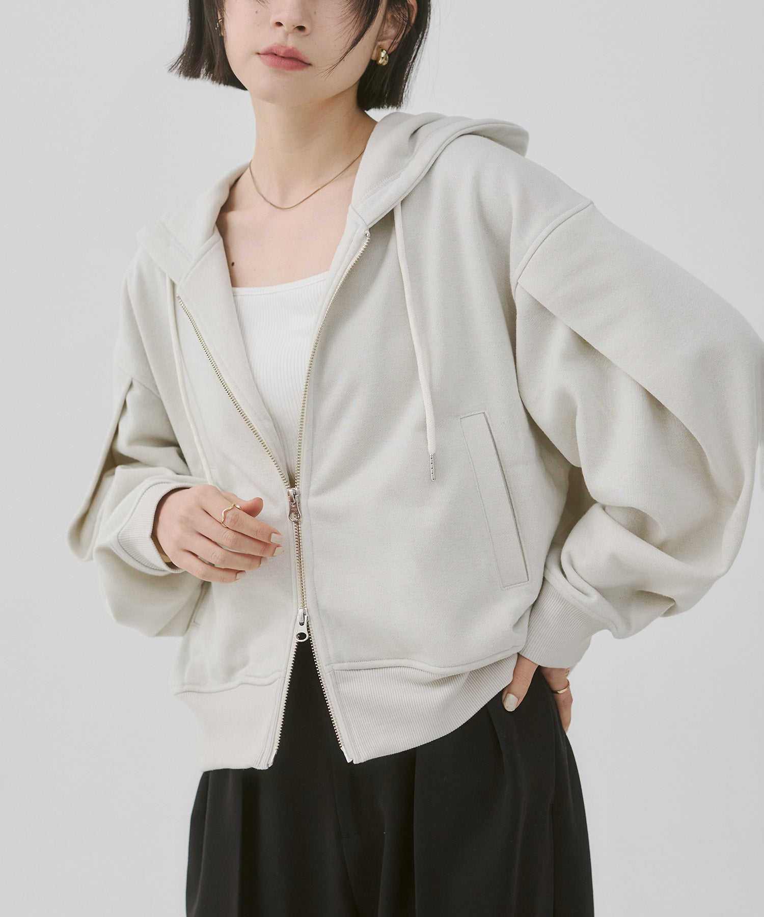 ラメ裏毛 Wジップパーカー
