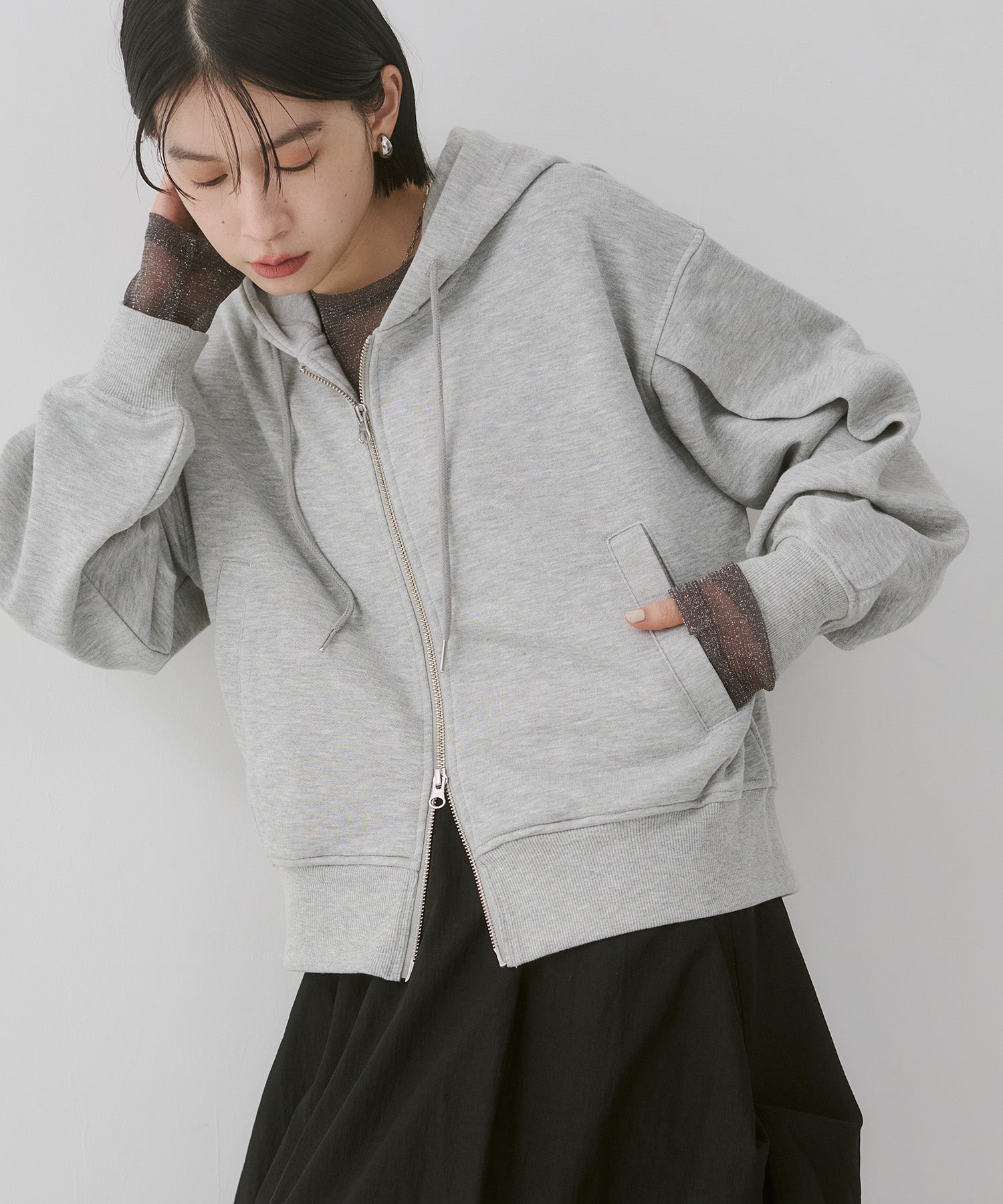 Lame lining W zip hoodie