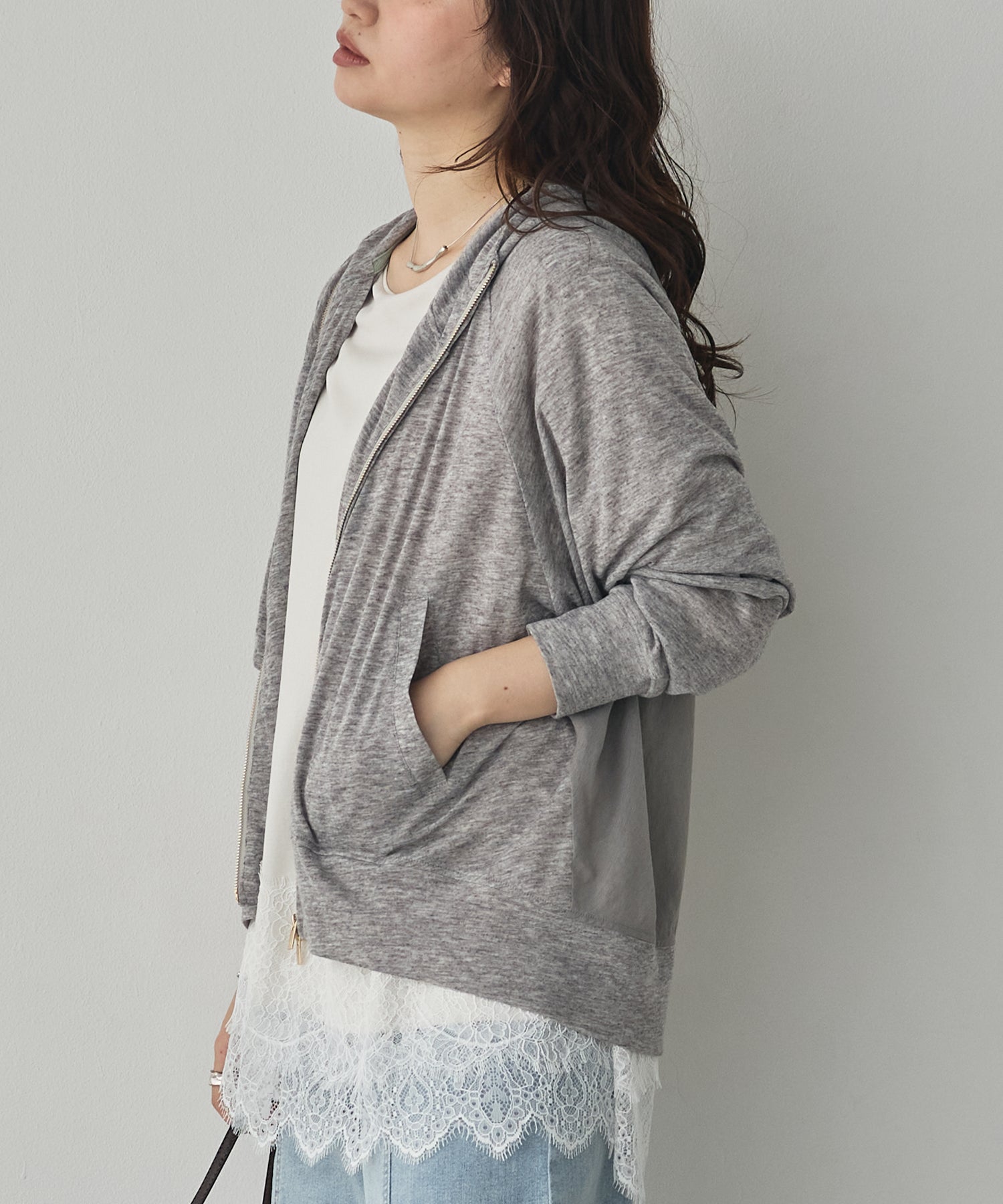 LIGHTWEIGHT KNIT DOCKING W-ZIP HOODIE