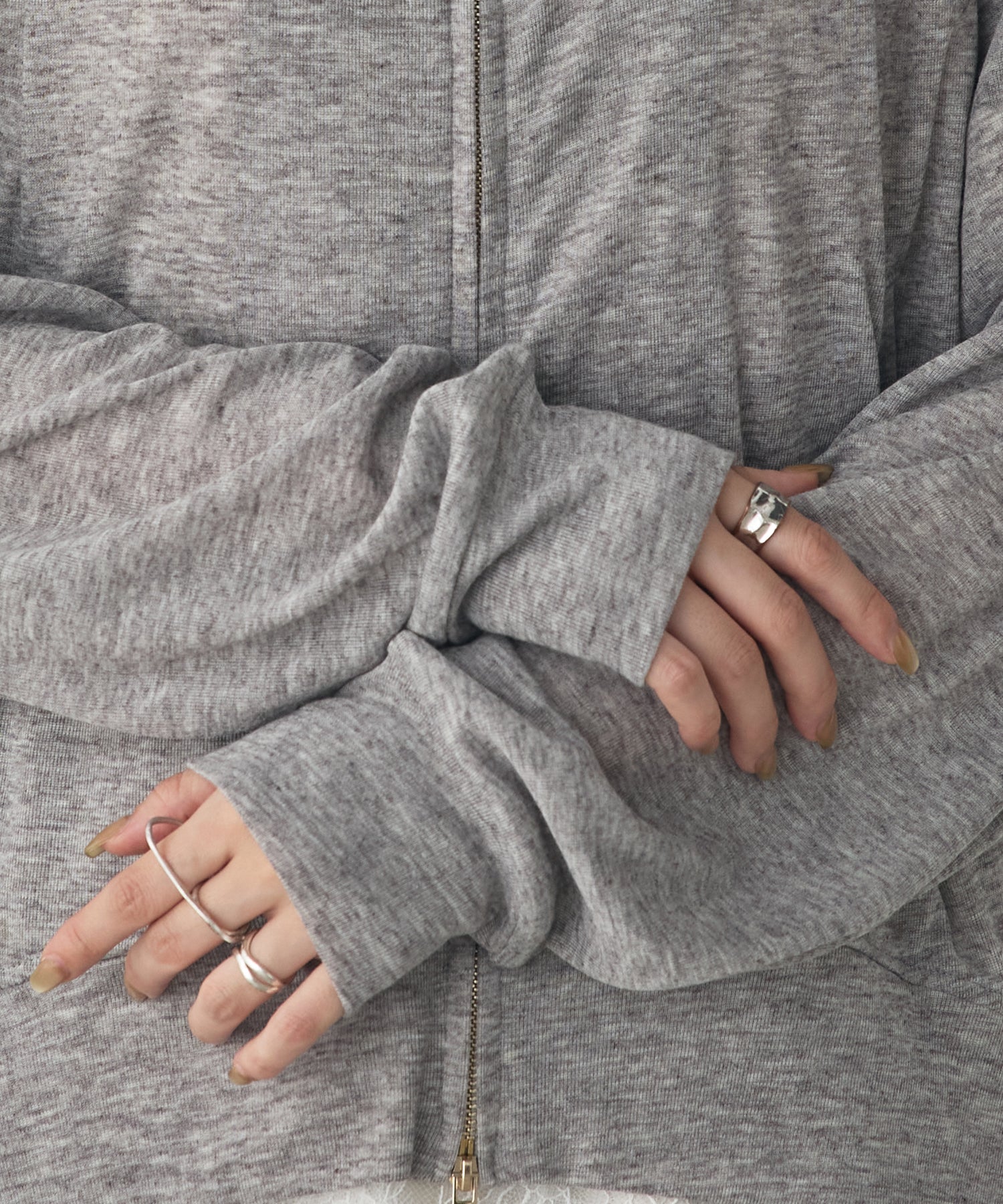 LIGHTWEIGHT KNIT DOCKING W-ZIP HOODIE