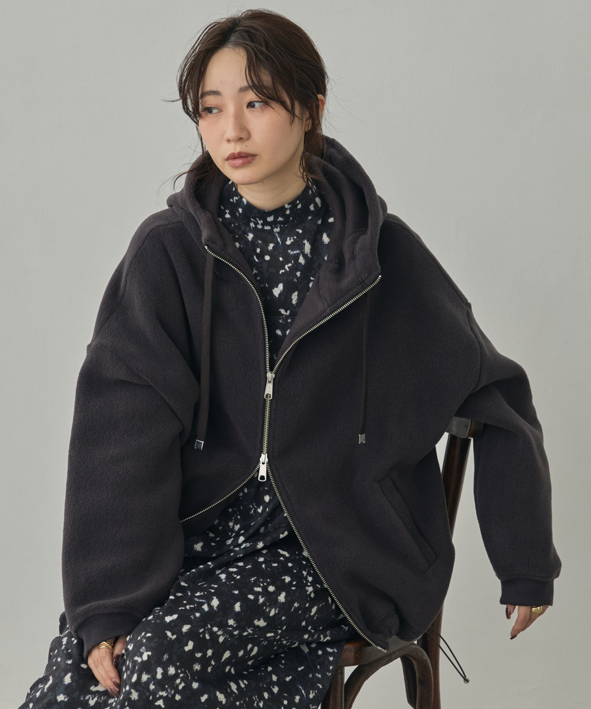 BOUCLÉ-CUT HOODED BLOUSON