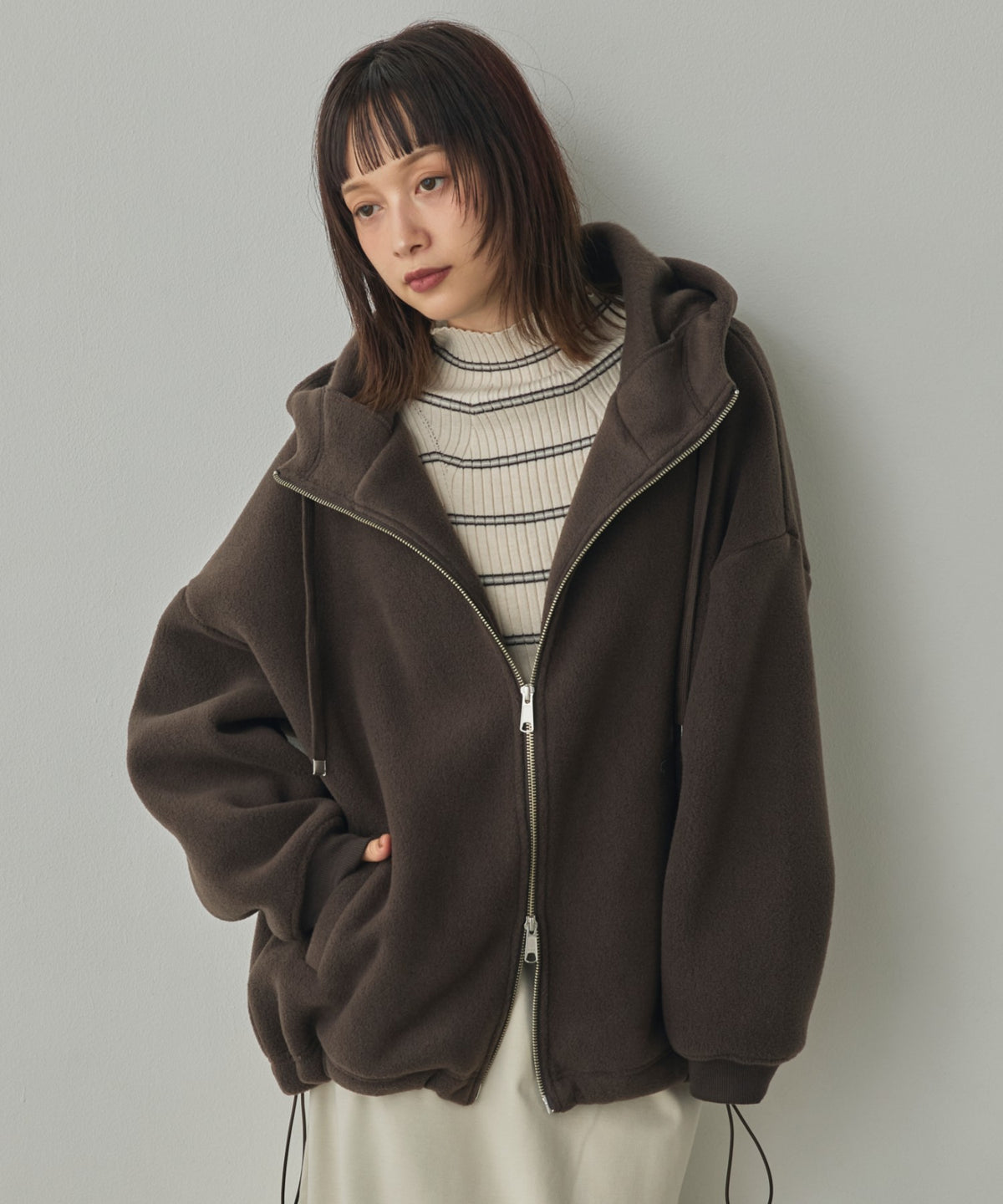 BOUCLÉ-CUT HOODED BLOUSON
