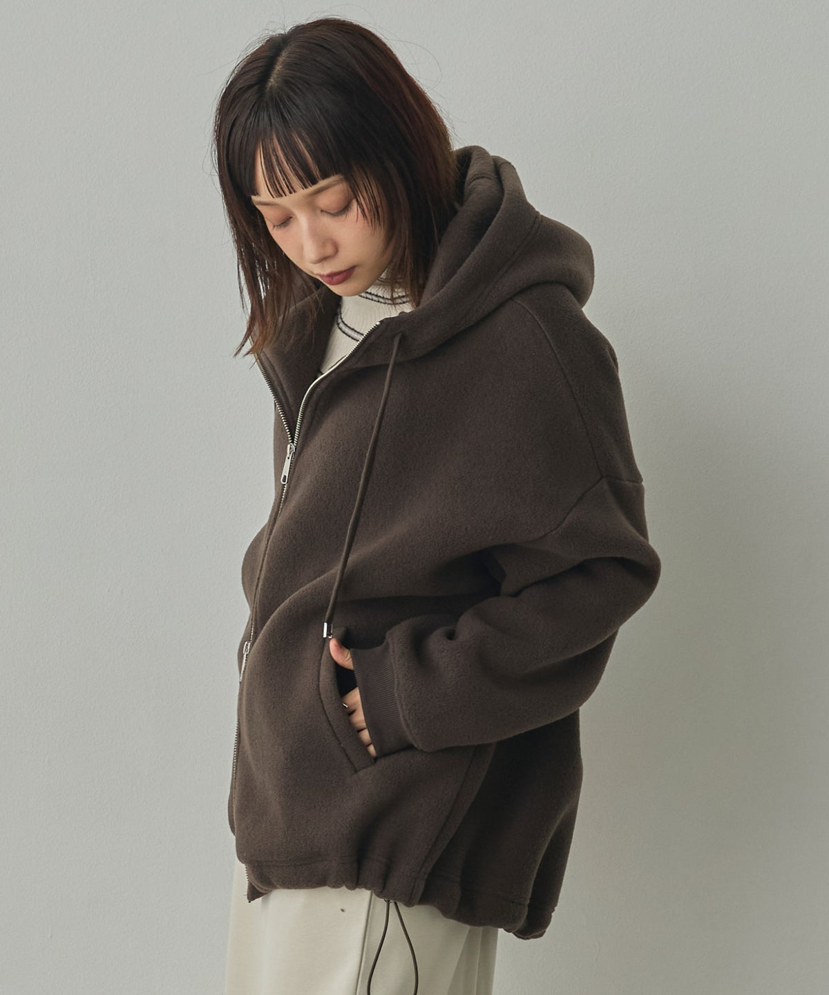 BOUCLÉ-CUT HOODED BLOUSON