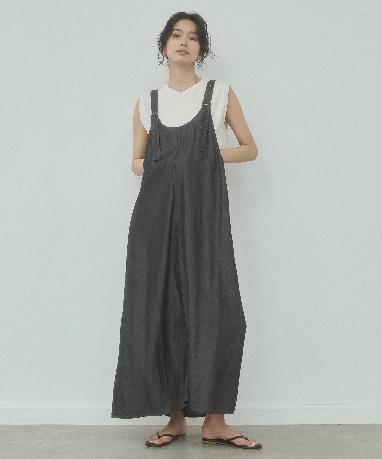 2WAY TENCEL DENIM FLARE JUMPER SKIRT