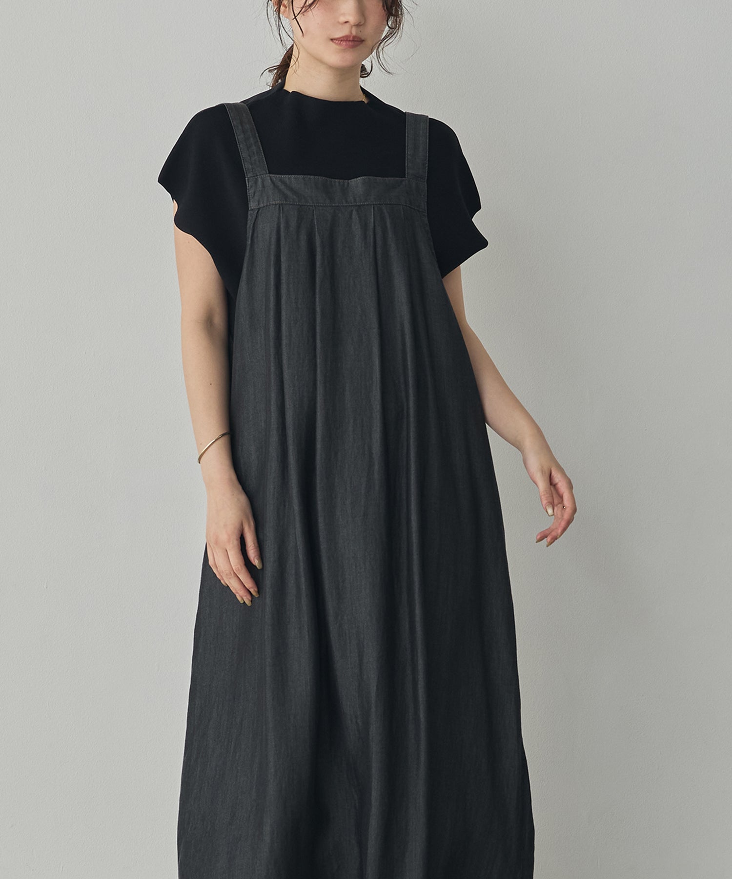 2WAY TENCEL DENIM FLARE JUMPER SKIRT