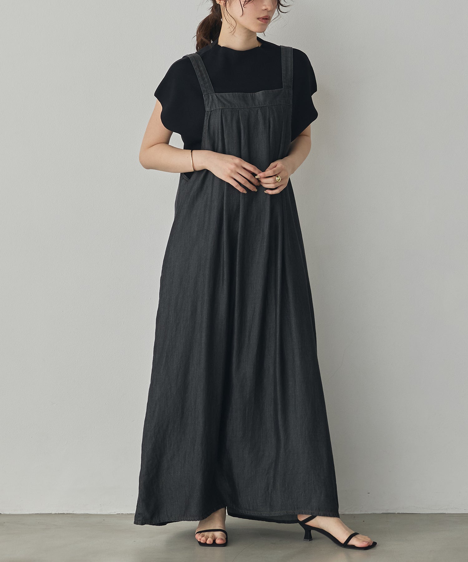 2WAY TENCEL DENIM FLARE JUMPER SKIRT