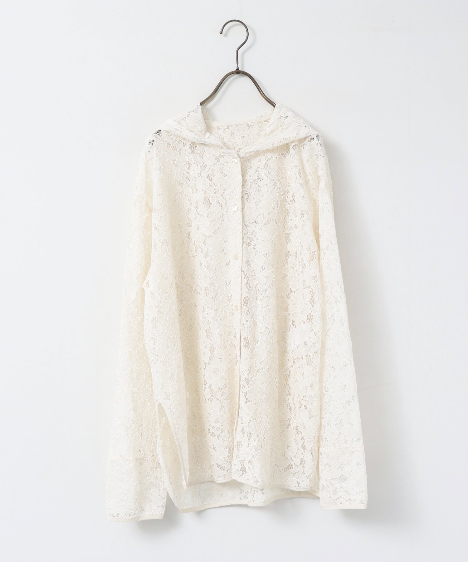 MESH-PATTERNED LACE HOODED CARDIGAN