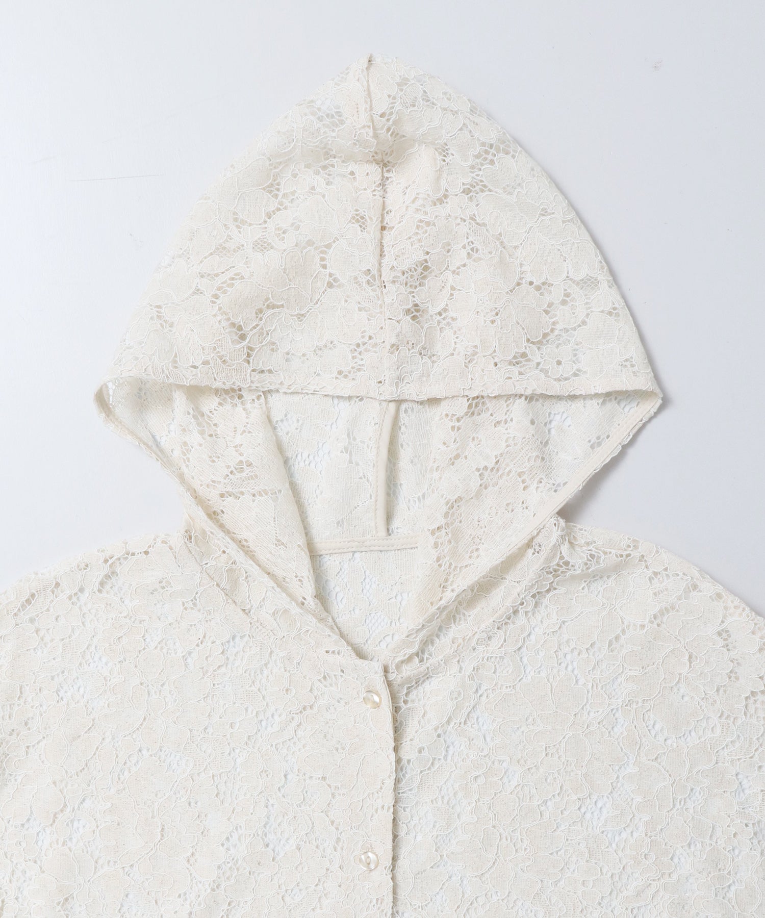 MESH-PATTERNED LACE HOODED CARDIGAN
