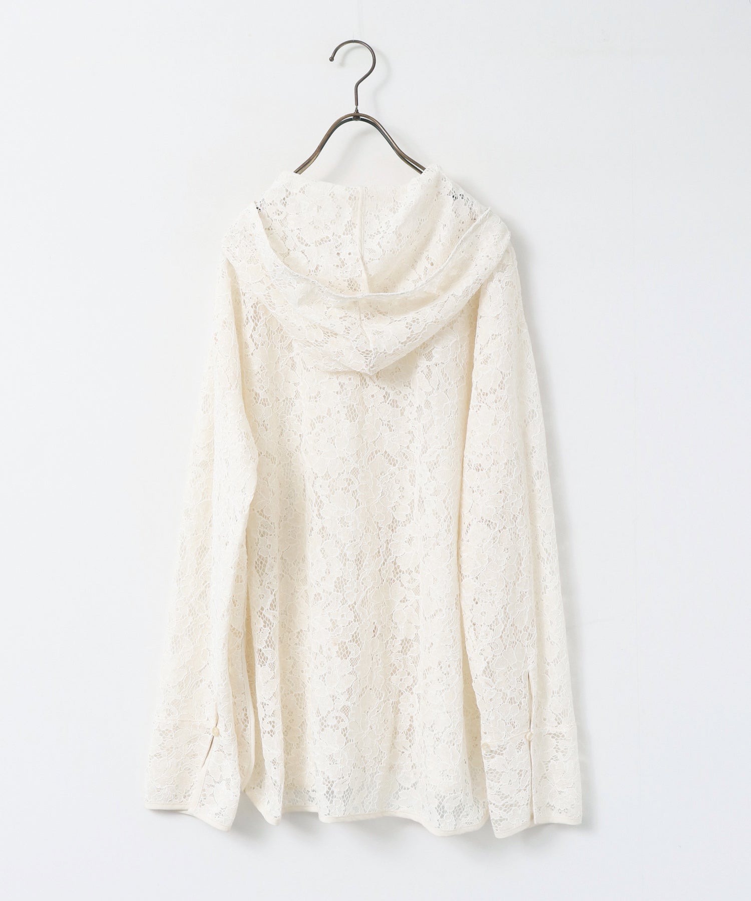 MESH-PATTERNED LACE HOODED CARDIGAN