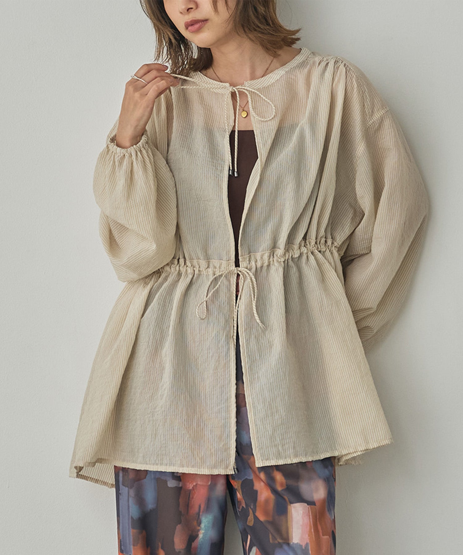 GROSGRAIN STRIPED CARDIGAN SHIRT