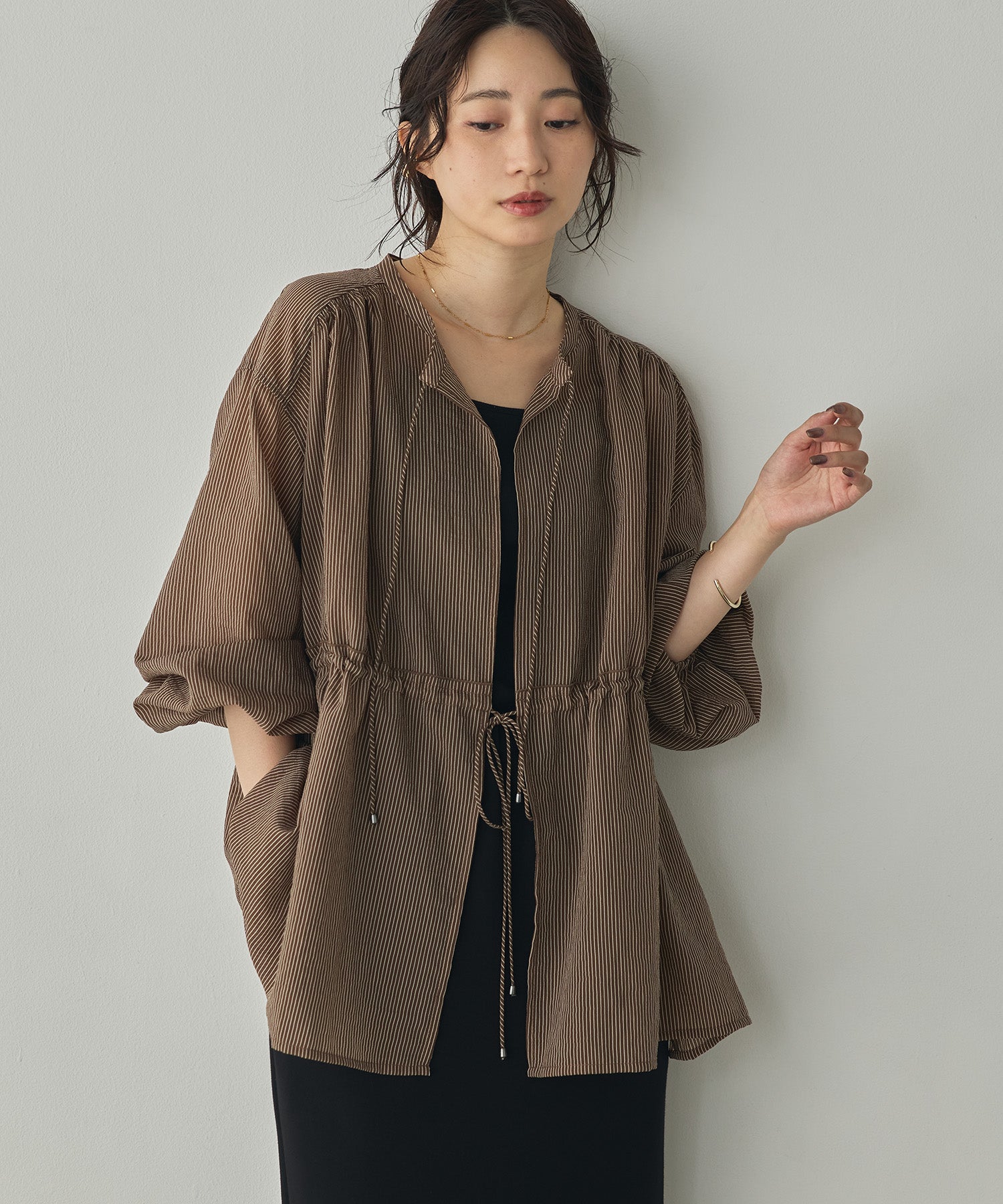 GROSGRAIN STRIPED CARDIGAN SHIRT