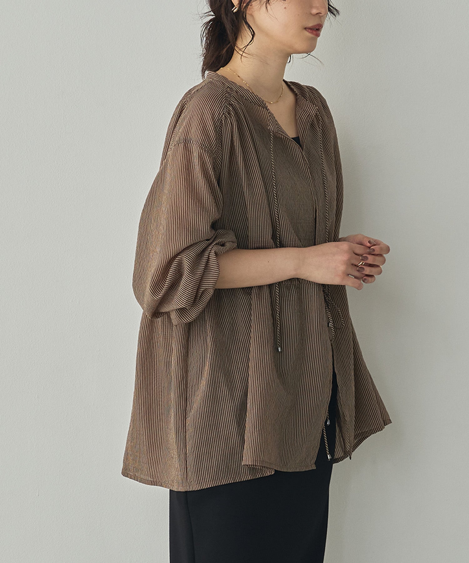 GROSGRAIN STRIPED CARDIGAN SHIRT