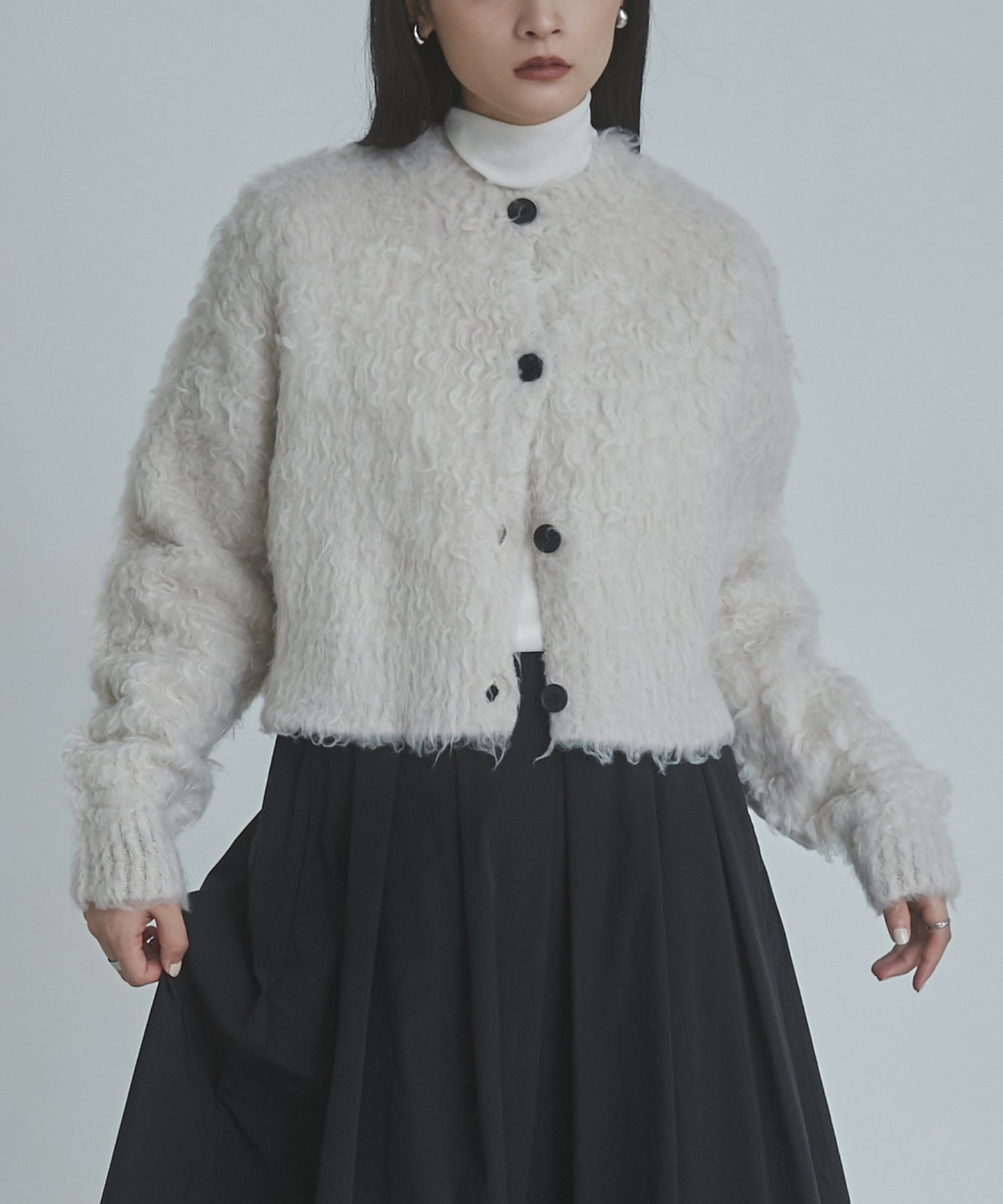 シャギー起毛 ショートカーデ