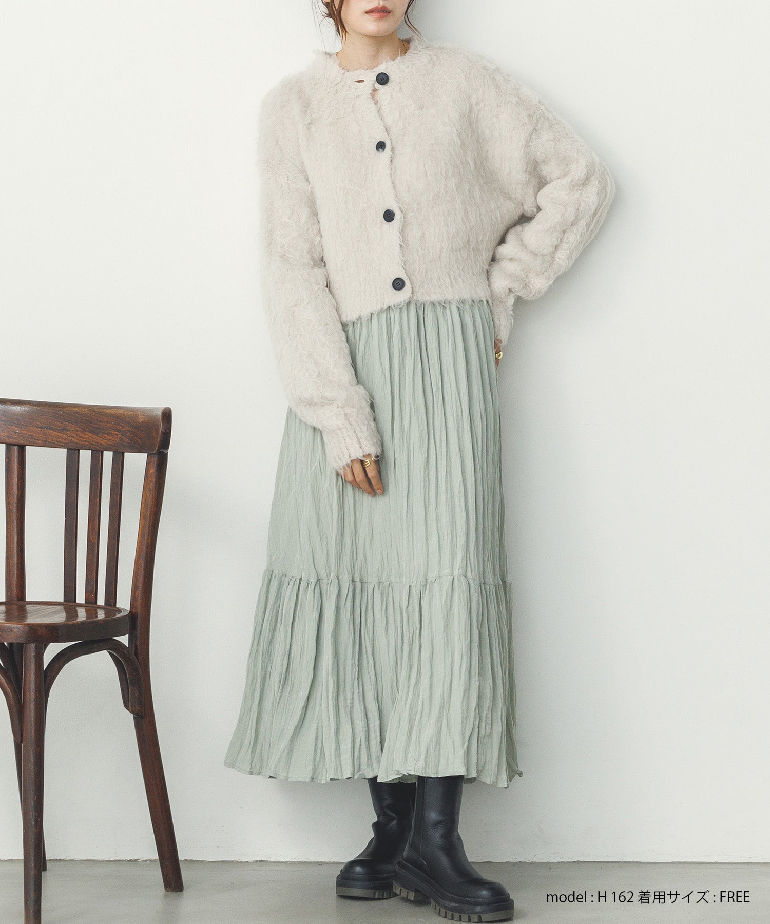 シャギー起毛 ショートカーデ