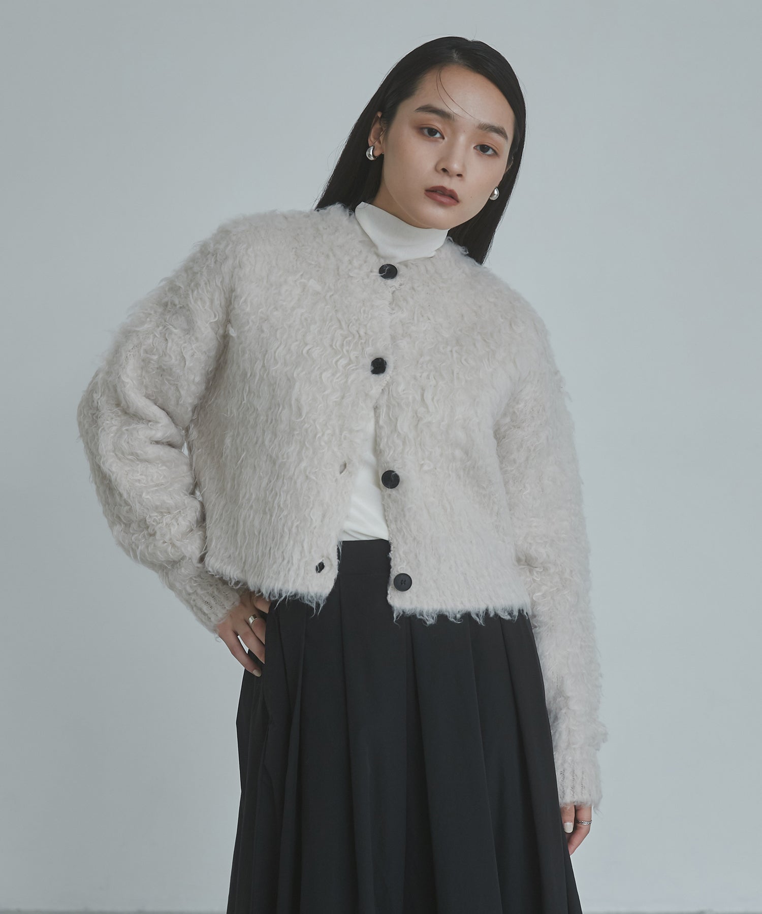 シャギー起毛 ショートカーデ