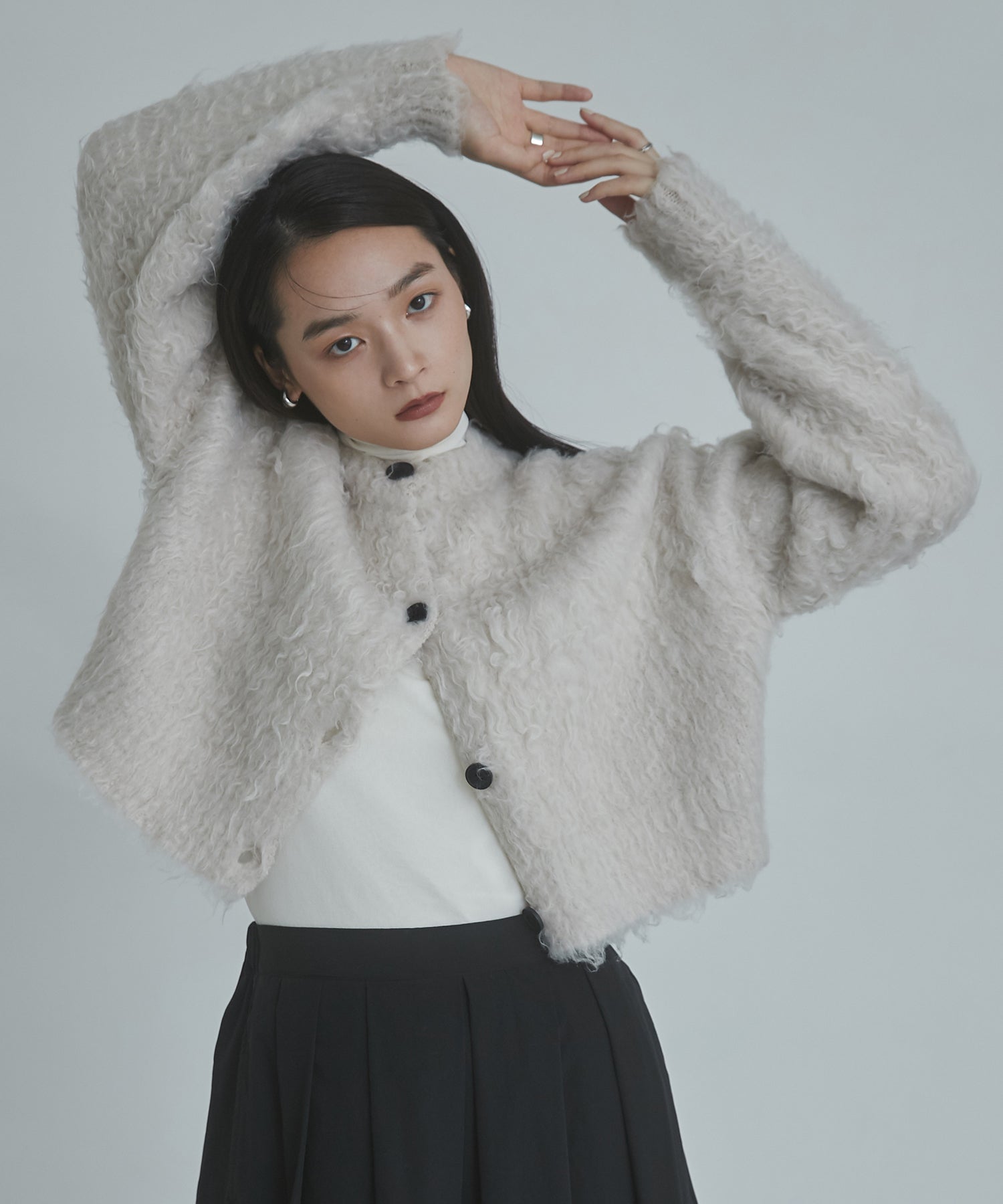 シャギー起毛 ショートカーデ