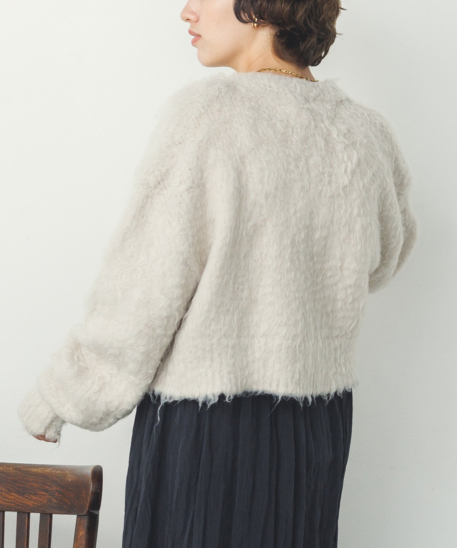 シャギー起毛 ショートカーデ