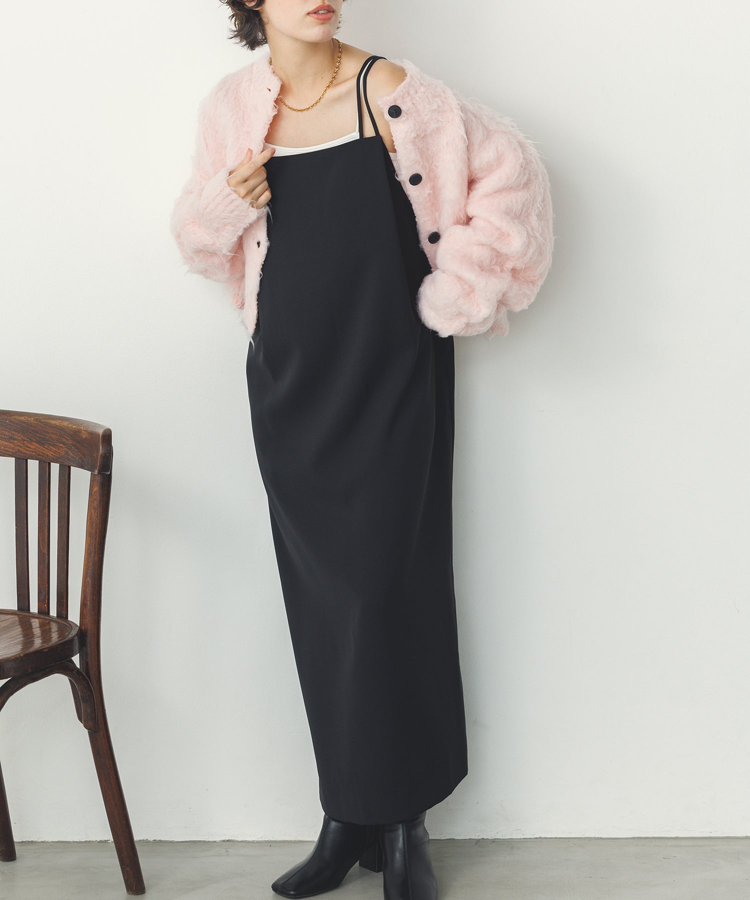 シャギー起毛 ショートカーデ