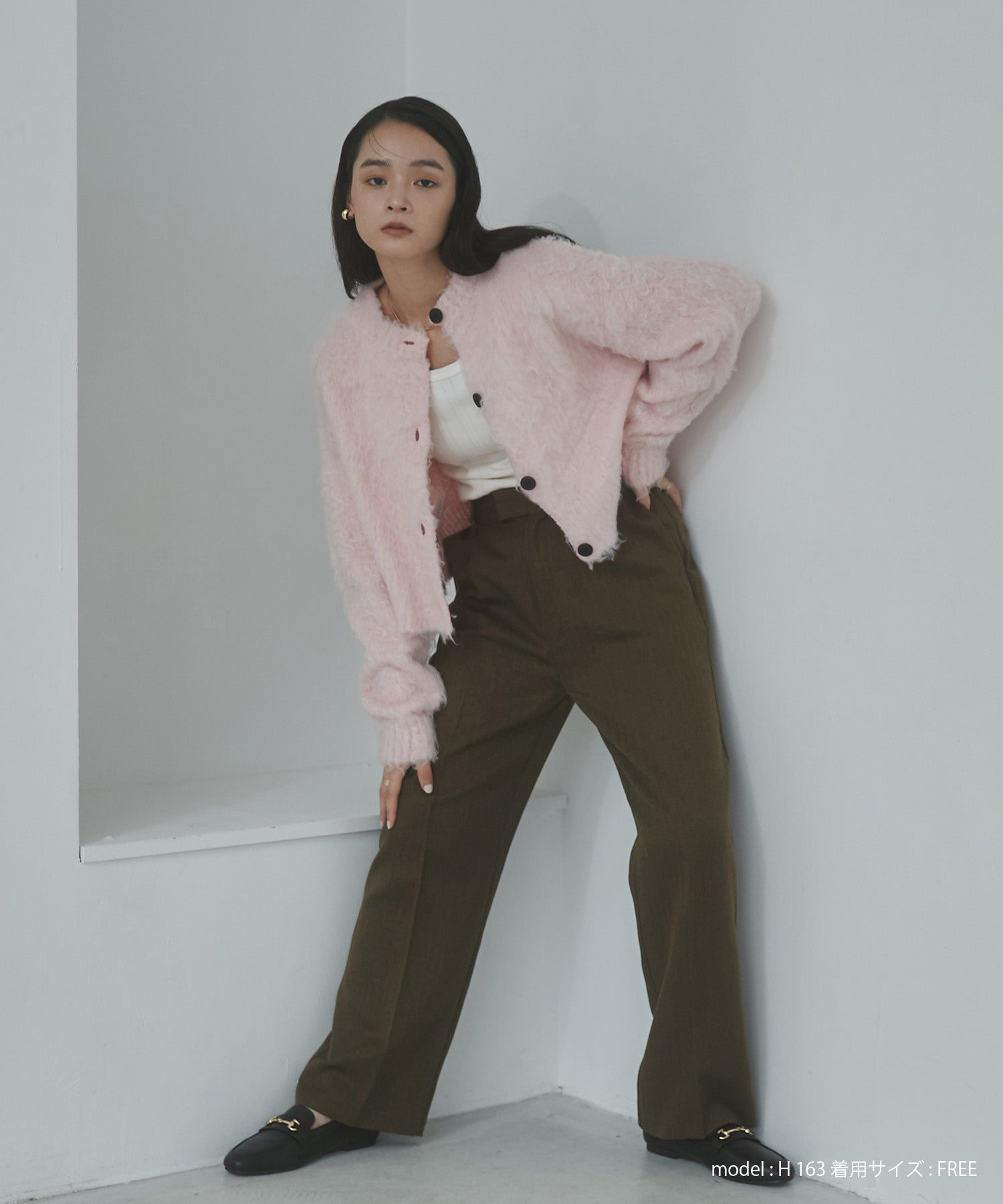 シャギー起毛 ショートカーデ