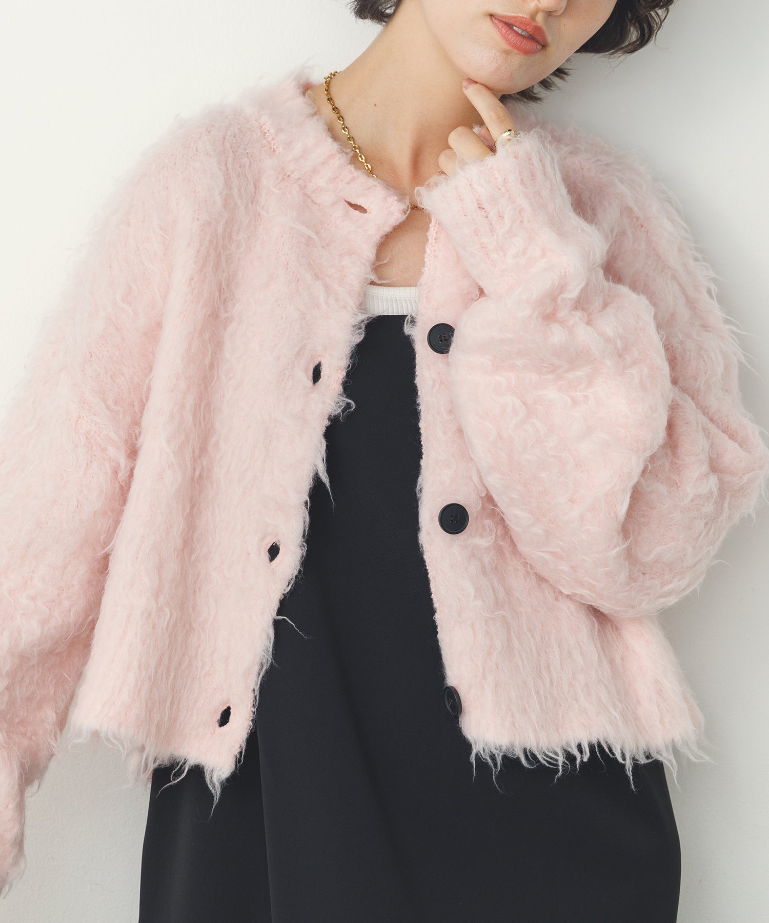 シャギー起毛 ショートカーデ