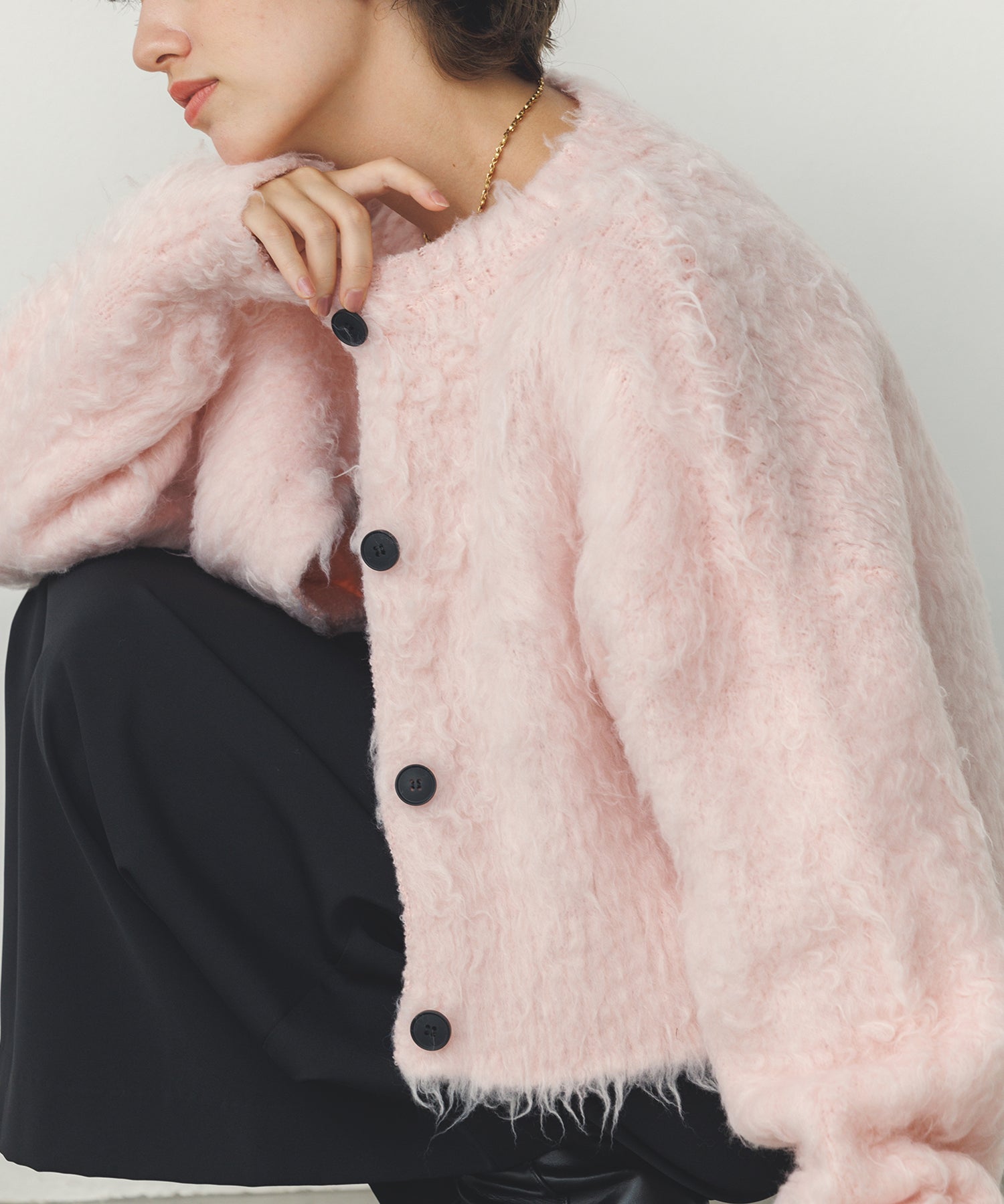 シャギー起毛 ショートカーデ