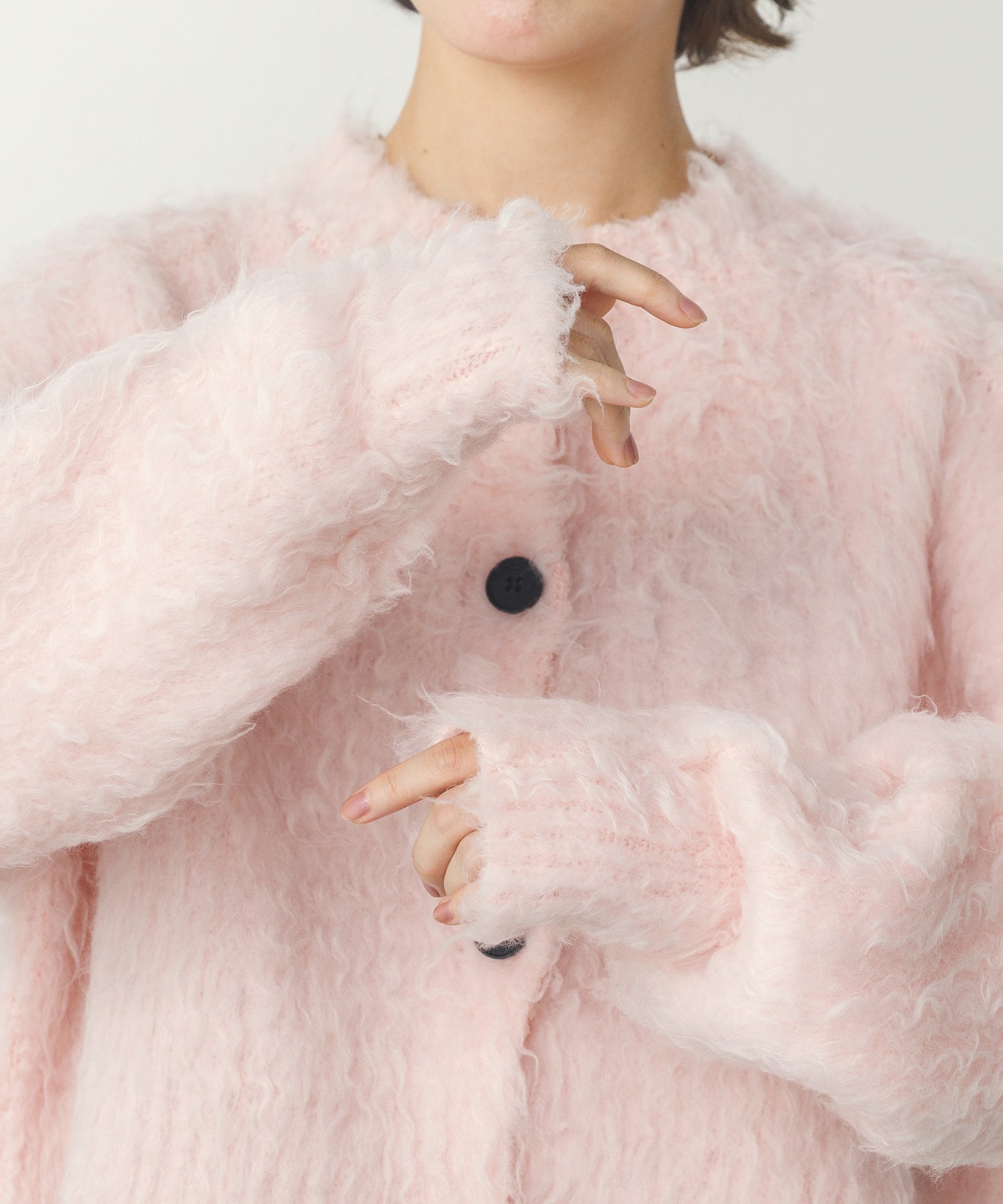 シャギー起毛 ショートカーデ