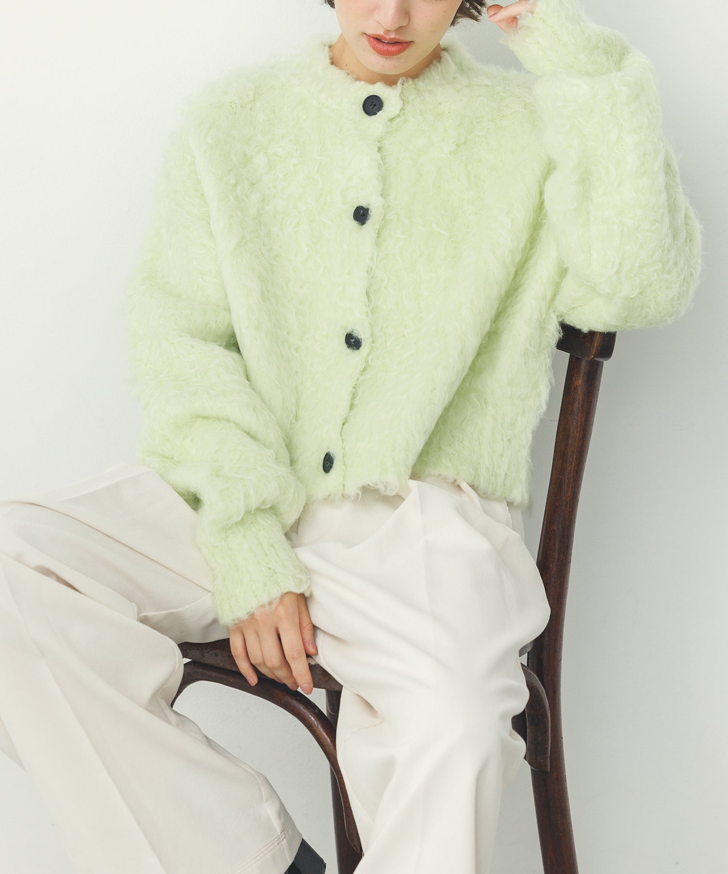 シャギー起毛 ショートカーデ