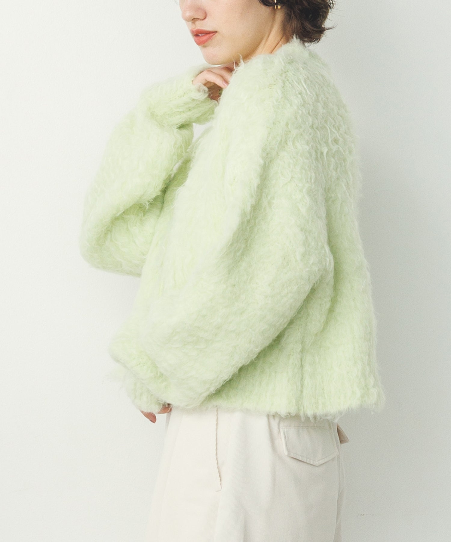 シャギー起毛 ショートカーデ