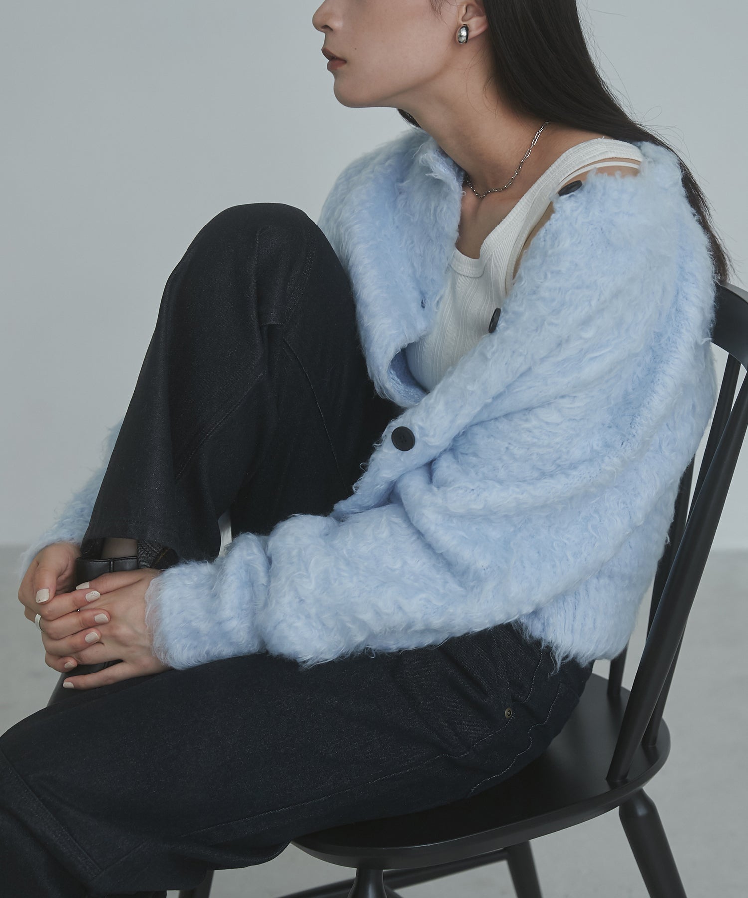 シャギー起毛 ショートカーデ