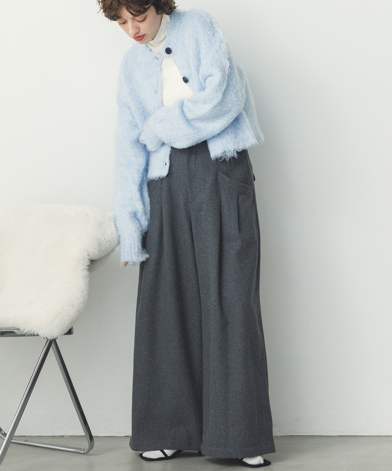 シャギー起毛 ショートカーデ