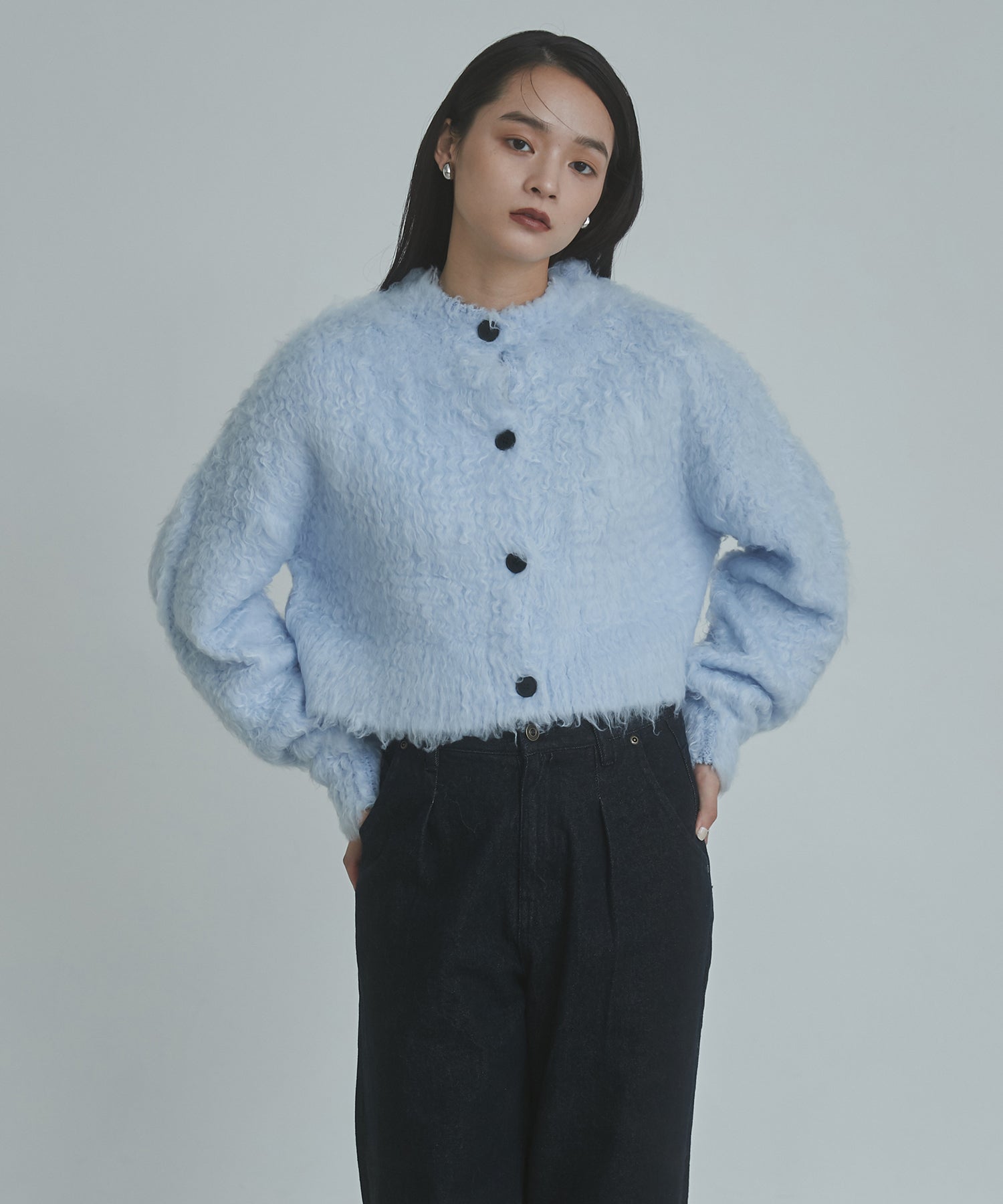 シャギー起毛 ショートカーデ