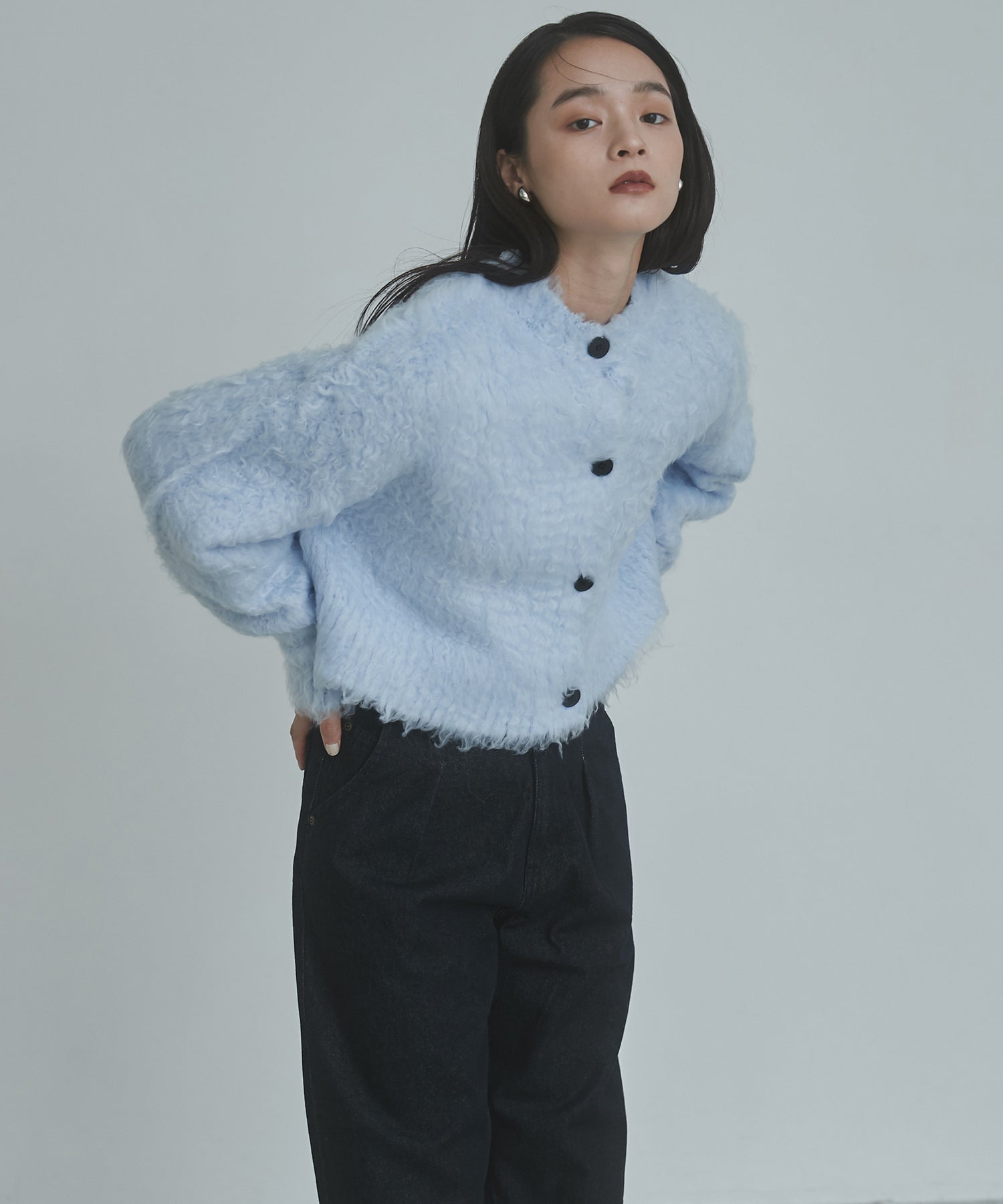 シャギー起毛 ショートカーデ